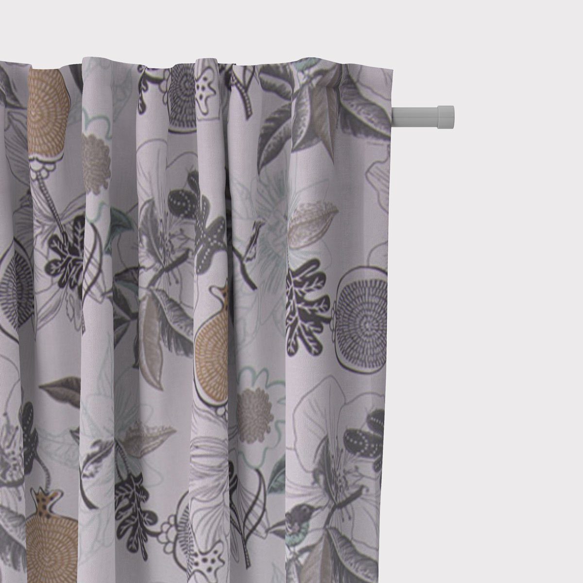 Vorhang SCHÖNER LEBEN. Vorhang DIVALI Blumen Vogel weiß grau mint braun 245cm, SCHÖNER LEBEN., Smokband (1 St), blickdicht, Baumwolle, handmade, made in Germany, vorgewaschen | Fertiggardinen