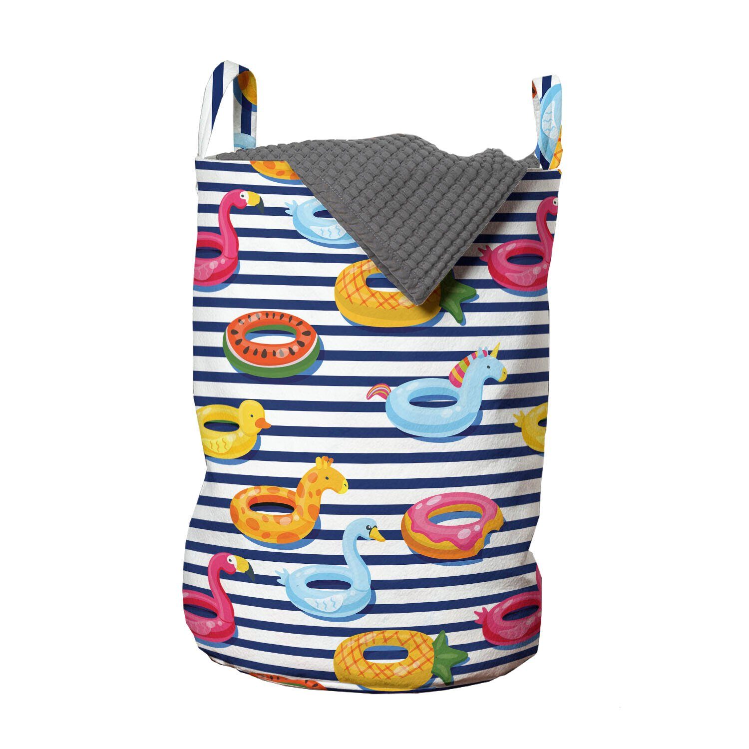 Abakuhaus Wäschesäckchen Wäschekorb mit Griffen Kordelzugverschluss für Waschsalons, Kindergarten Sommer-Floats auf Streifen