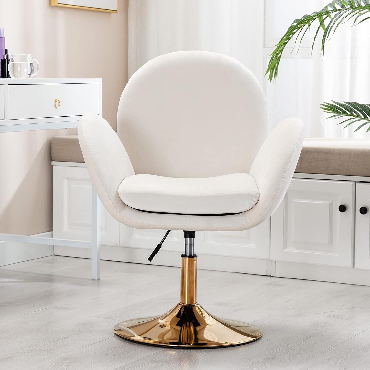 CHAIRUS Polsterstuhl 360° Drehbarer Sessel mit goldenem Sockel, Samt Polsterung (1 St), Schminkstuhl mit ergonomischer Rückenlehne, Wohnzimmerstuhl