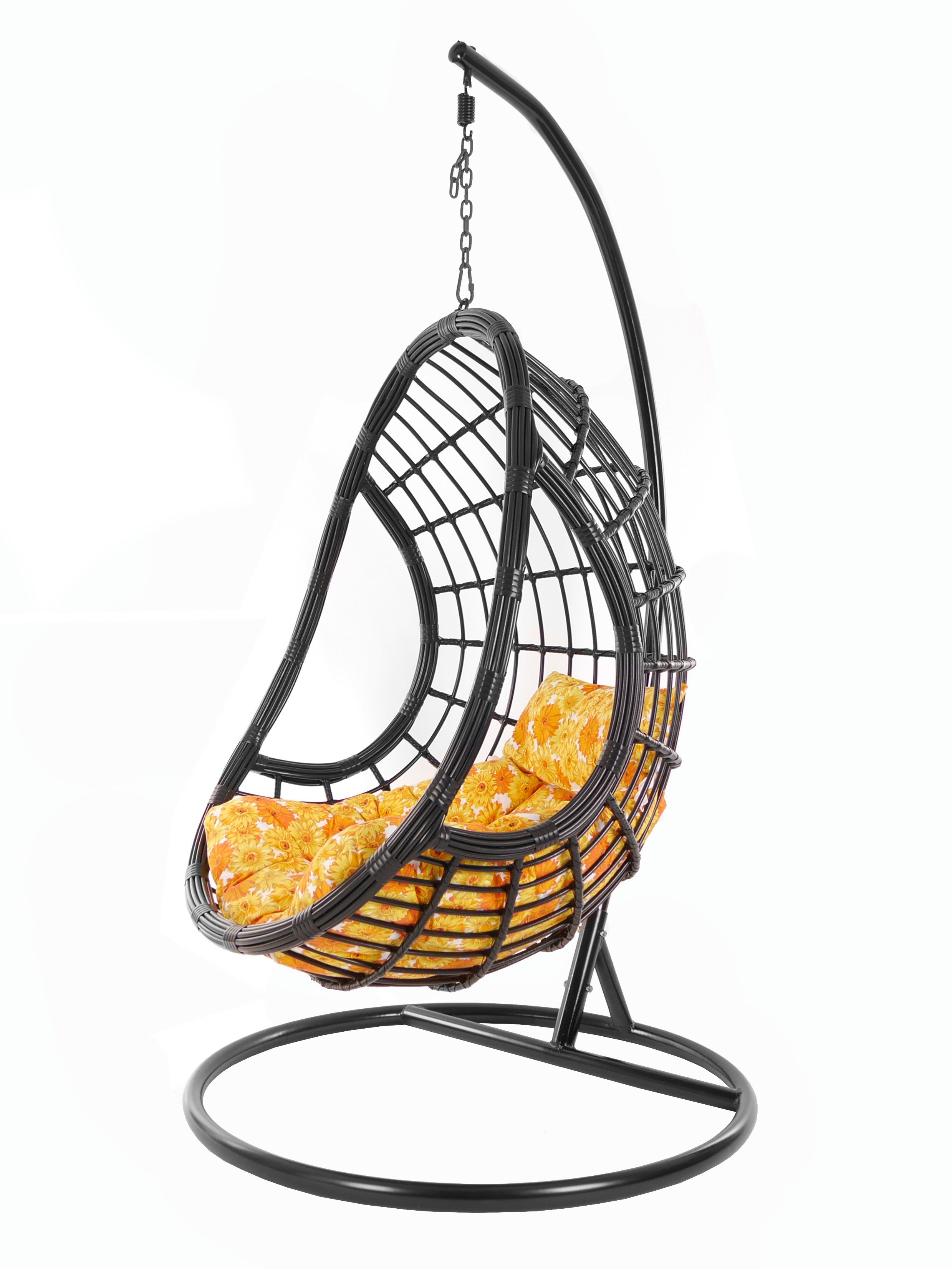 KIDEO Hängesessel PALMANOVA black, Swing Design Schwebesessel, sonnenblumen Gestell Loungemöbel, mit Hängesessel und sunflower) schwarz, Kissen, (2300 edles Chair