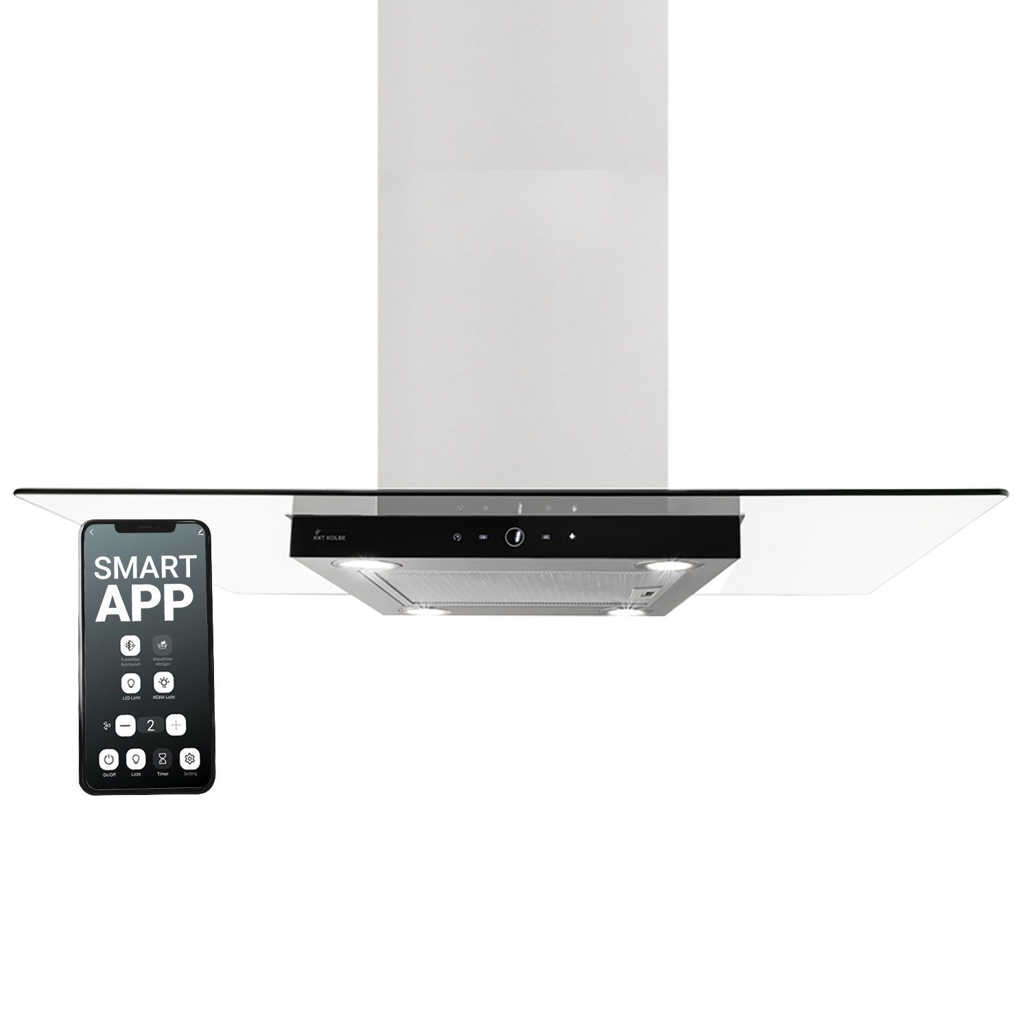 KKT KOLBE Inselhaube Dunstabzugshaube 90cm MULTI-INSEL-HC, Inselhaube / 90cm / Smarte WiFi-App / Edelstahl / Glas / Leise / Touch