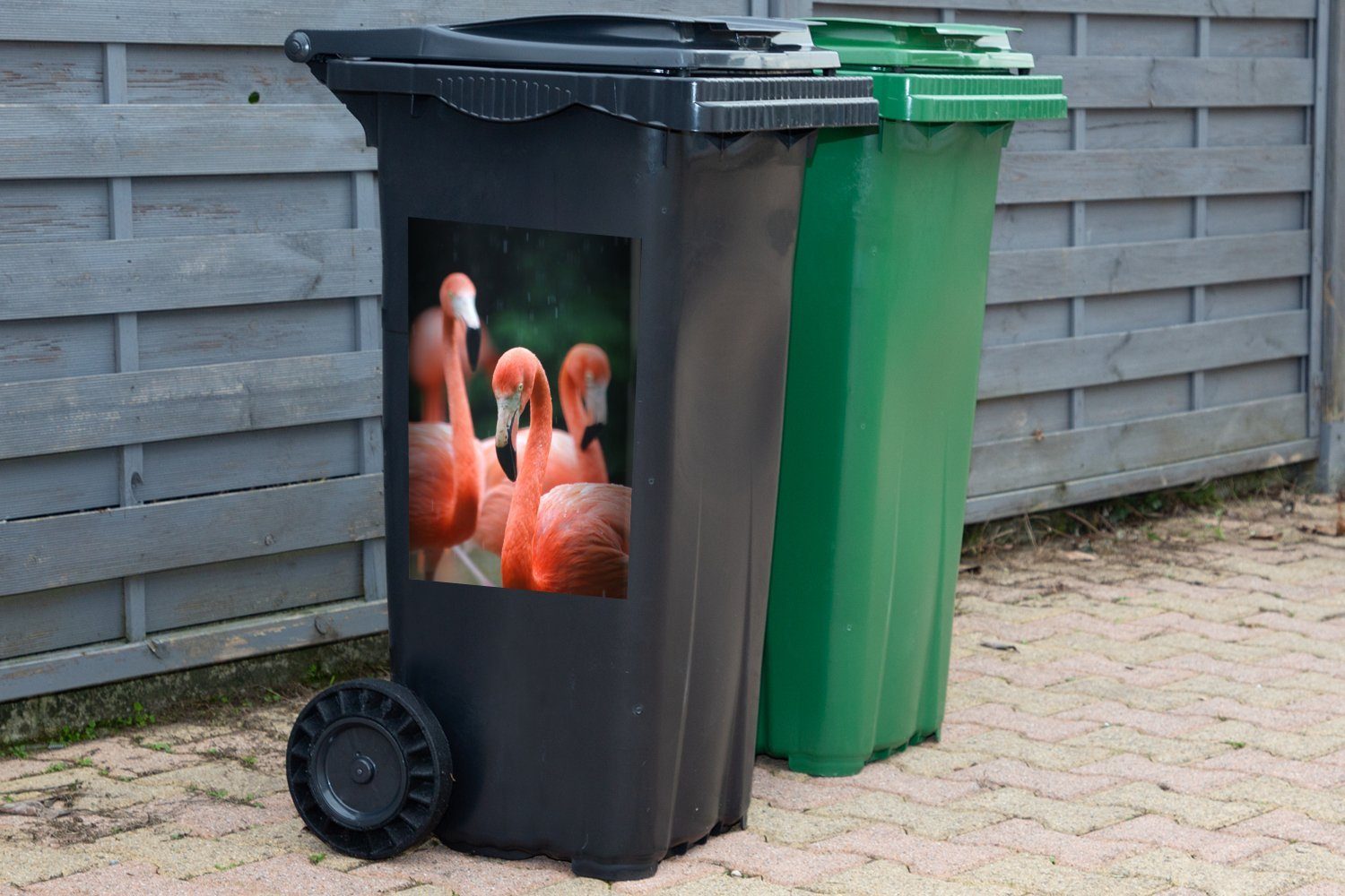 Regen Sticker, Flamingos Wandsticker Container, MuchoWow (1 Mülltonne, Mülleimer-aufkleber, St), Abfalbehälter im