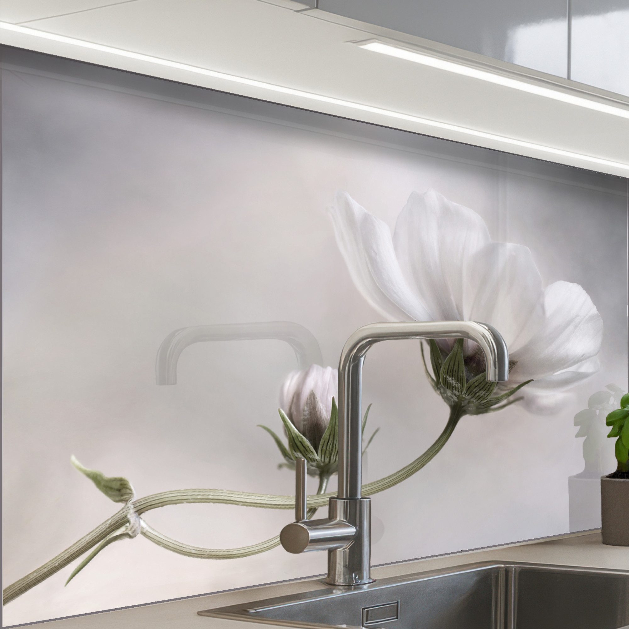 KitchenYeah Küchenrückwand Muster selbstklebend (keine Folie) Blumen - Stillleben - Natur - Grau, (1-tlg), Spritzschutz, Küche, Rückwand, Küchenwand, Küchenfront, 30x20 cm