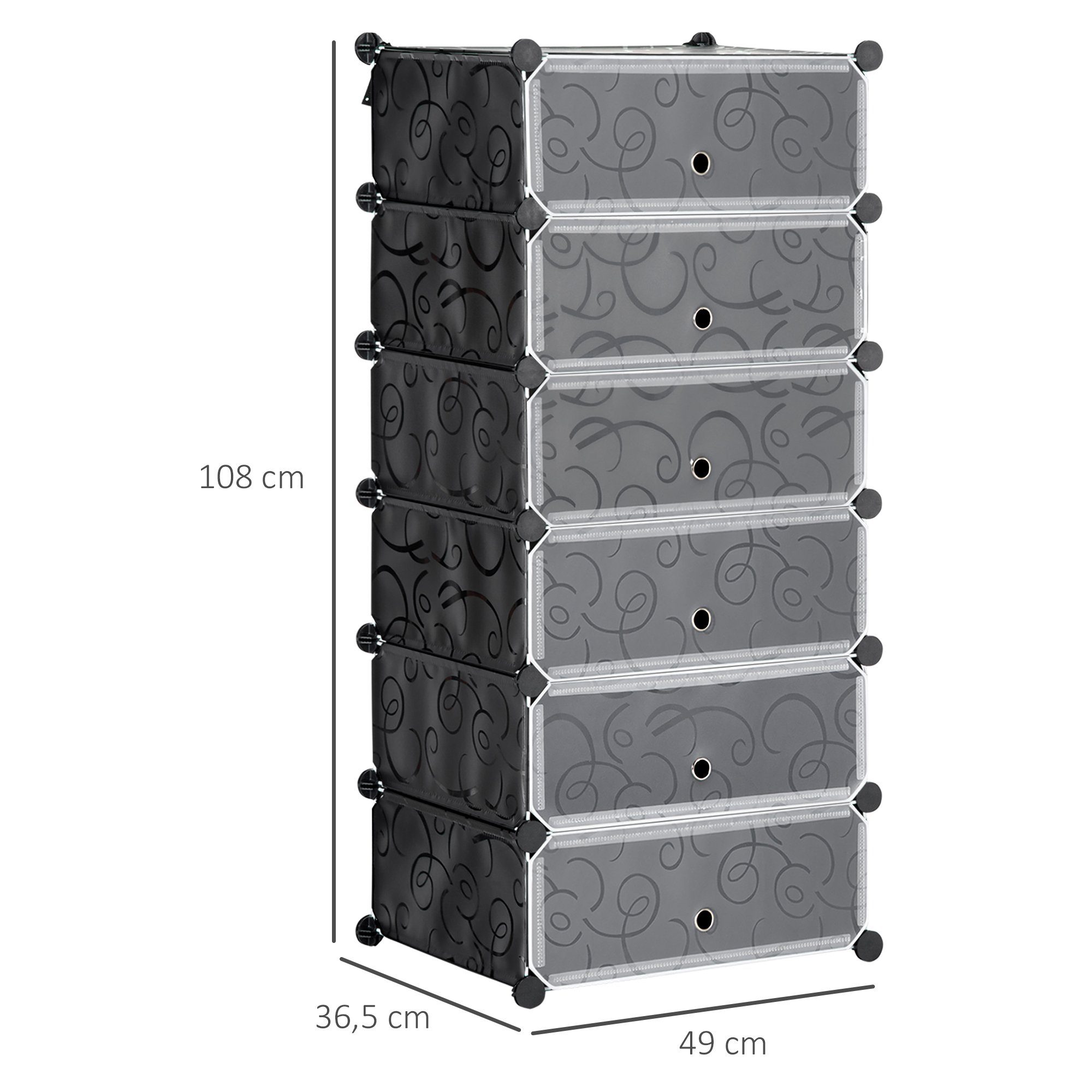 HOMCOM Schuhregal Schuhboxen 6er Set Schuhkarton stapelbar DIY Schuhorganizer, Schuhregal 1-tlg., Kunststoff Stahl Schwarz+Weiß 49 x 36,5 x 108 cm