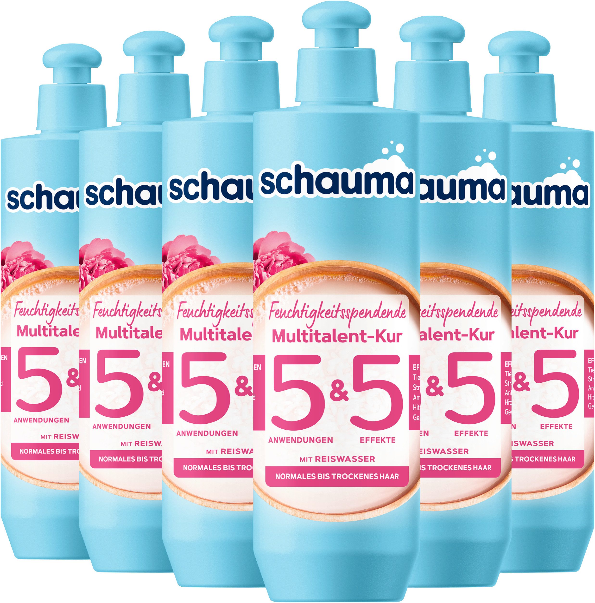 Schauma Haarkur 5&5 Multitalent-Kur Feuchtigkeitsspendend 300ml, 6x 300ml, 5&5 Kur, 6-tlg., 5 Anwendungen, 5 Effekte, Vegan, Einfache Anwendung
