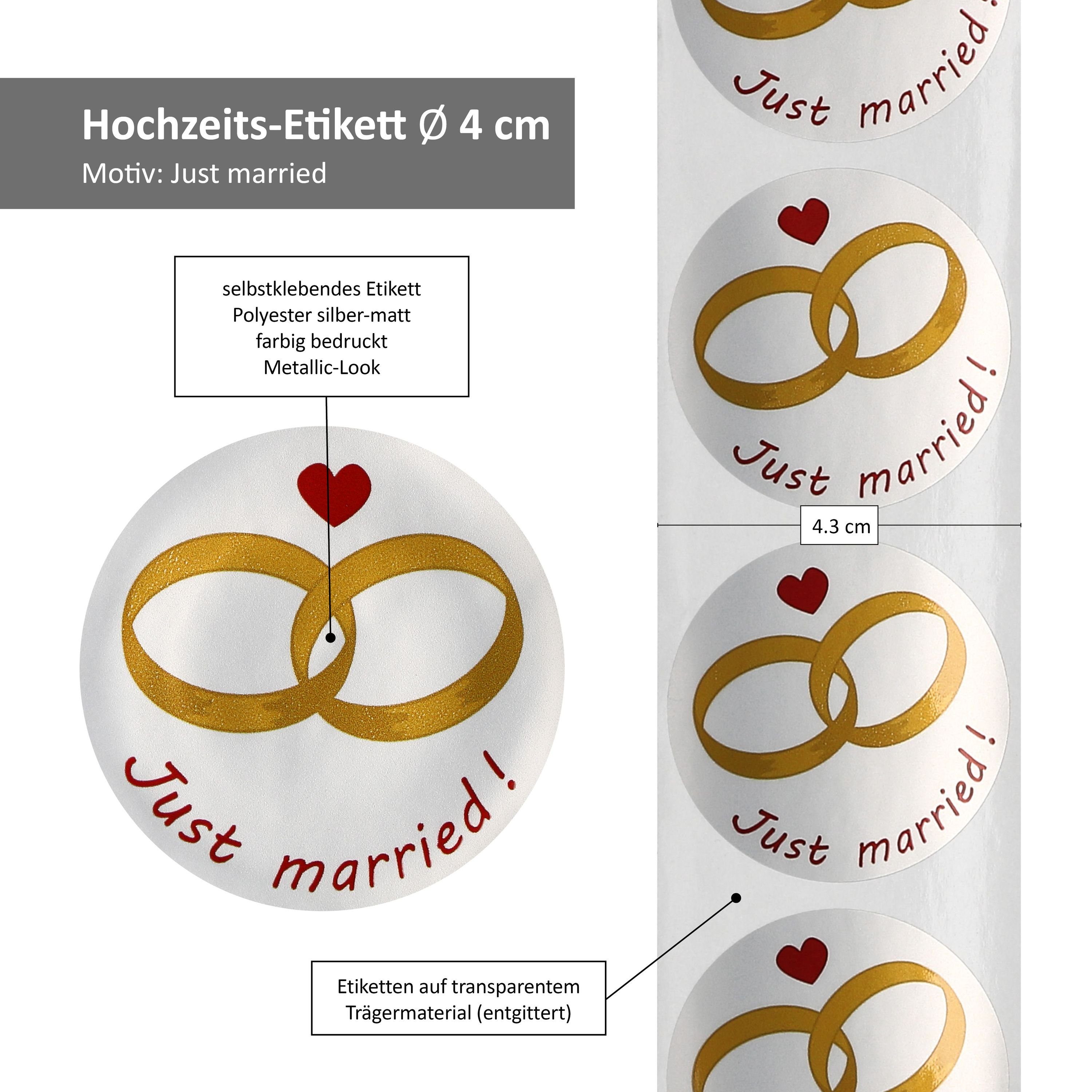 Married Metall Hochzeits-Etiketten Geschenk, 50er TO66 Deckelset silber Just Einmachglas MamboCat