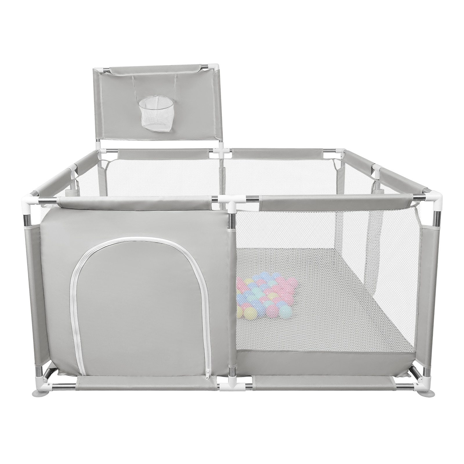 JEOBEST Laufstall Laufstall Baby 126x66cm Laufgitter baby Kinder laufgitter, Sicherer Spielbereich - mit Basketball-Netz und 50 Ozeanbälle