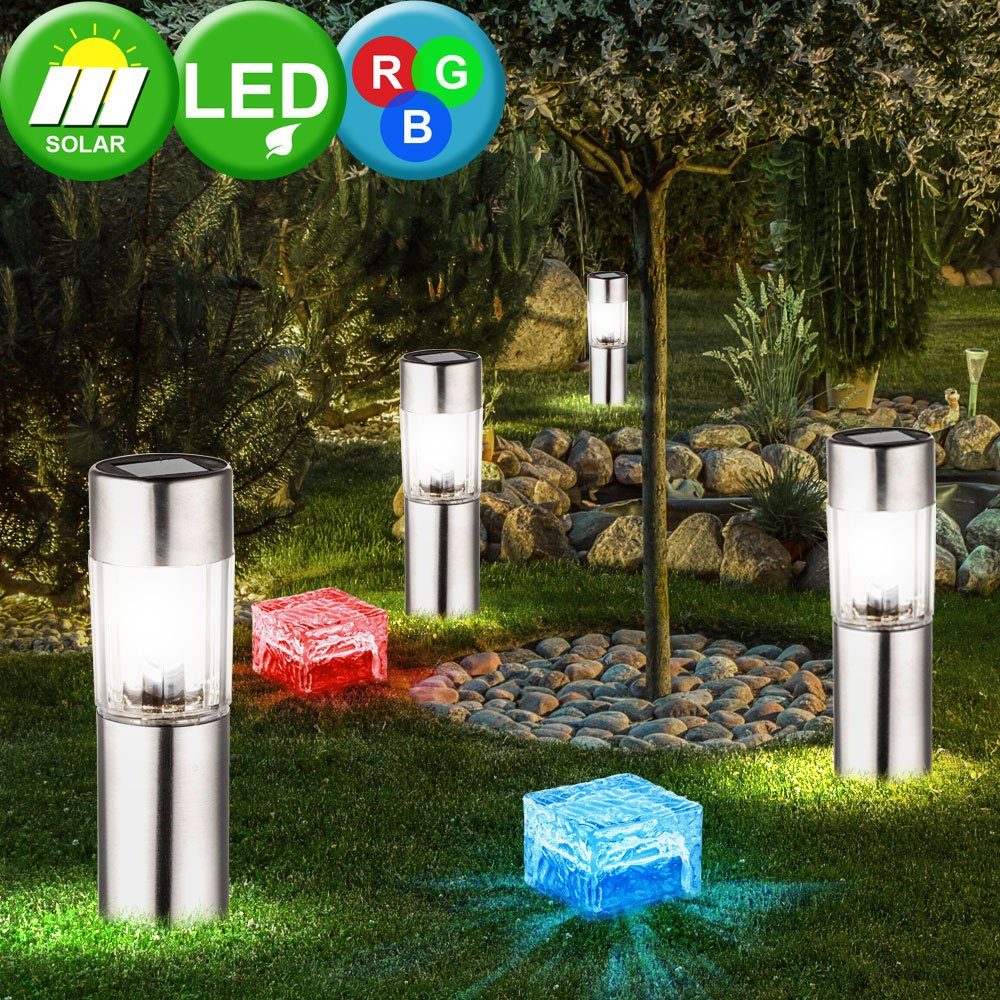 2x Solar LED Glaswürfel Lampe Leuchte Dämmerungssensor Garten Weg-Licht EAXUS® 