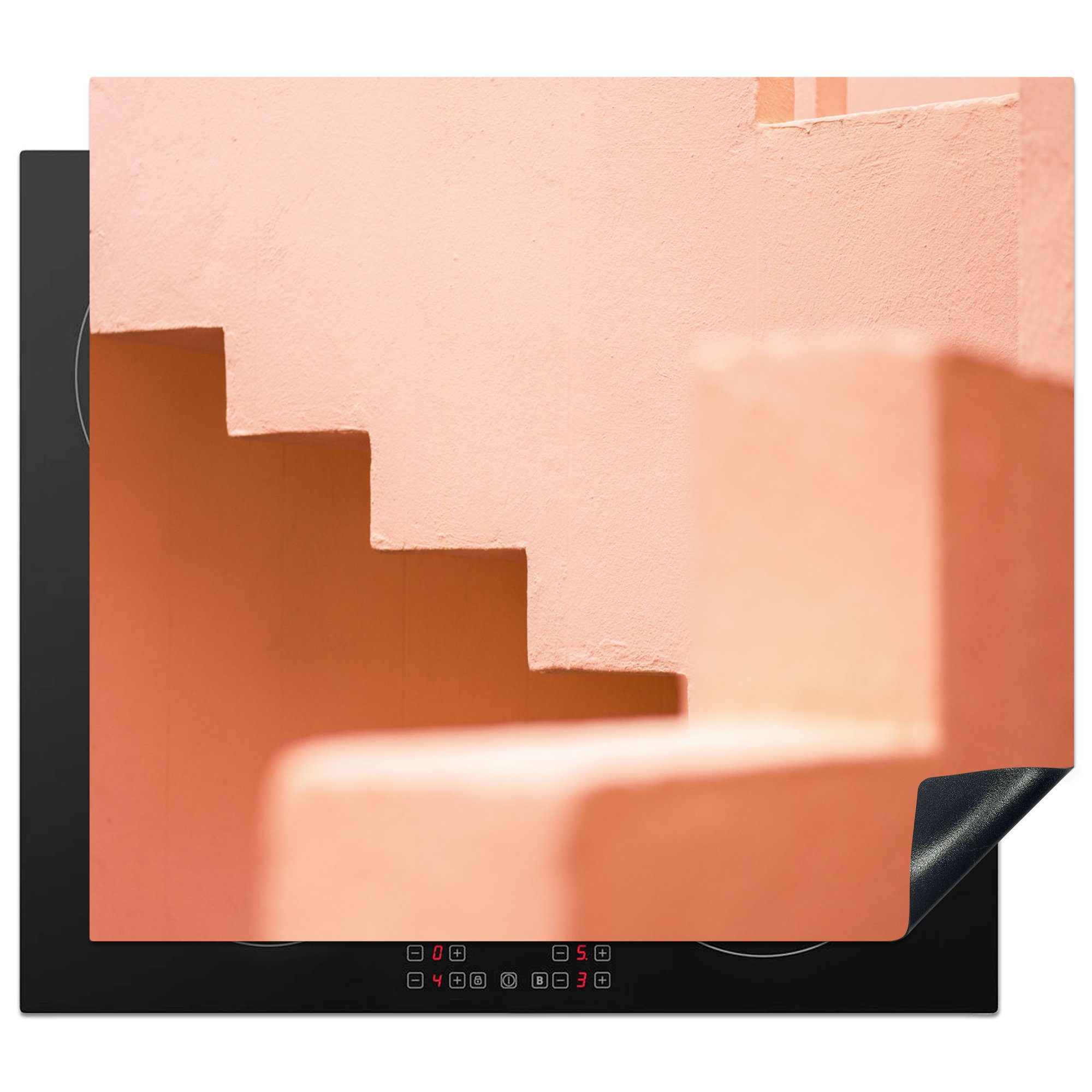 MuchoWow Herdblende-/Abdeckplatte - 60x52 Mobile Pastell nutzbar, - tlg), Ceranfeldabdeckung - Rosa, cm, (1 Arbeitsfläche Vinyl, Treppe Architektur