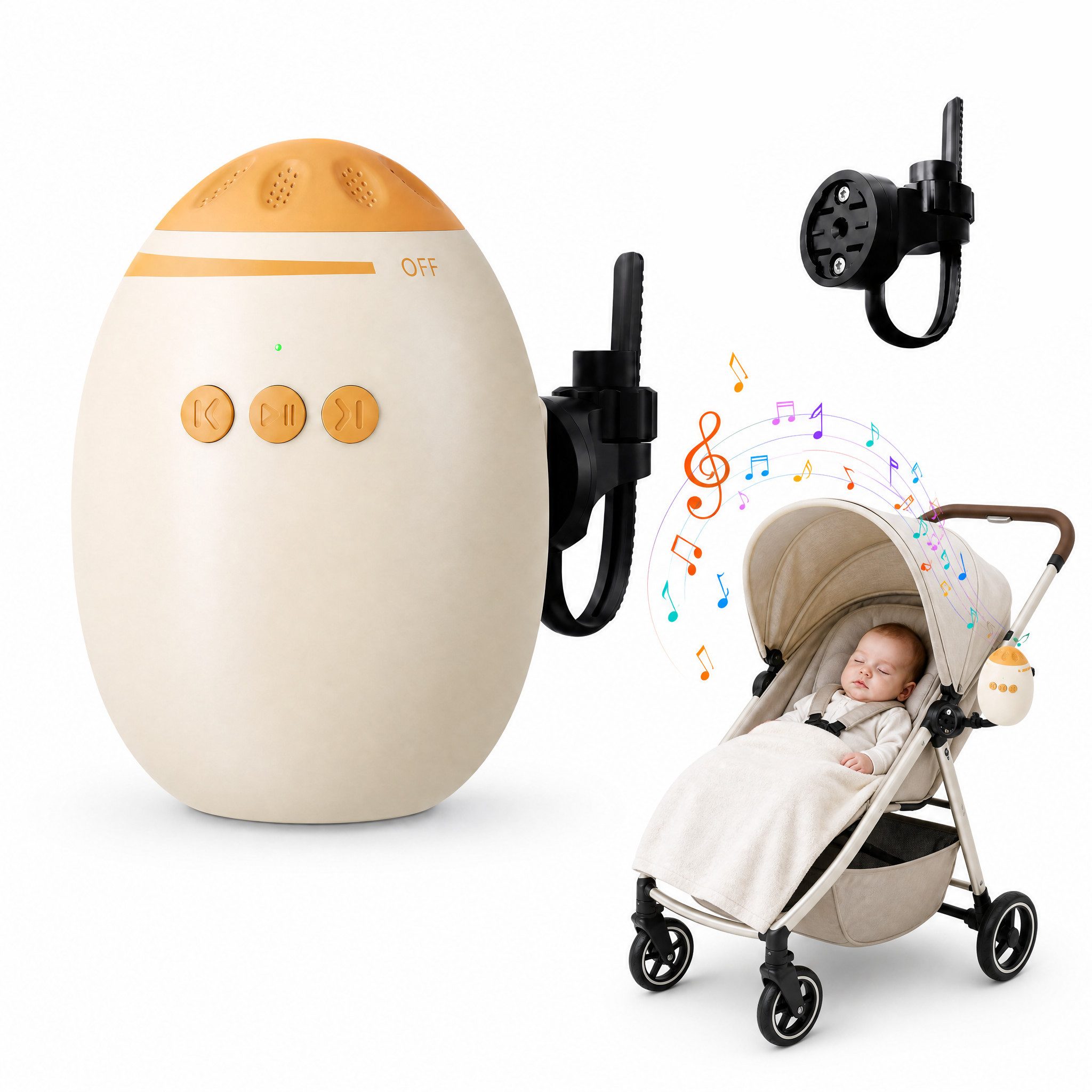 marmortrend Sehnsucht nach Einzigartigkeit Kinderwagenaufsatz Kinderwagenschaukler mit Weißem Rauschen und Musikbox, Kompatibel mit Rockit Kinderwagenschaukler, 1800mAh Akku