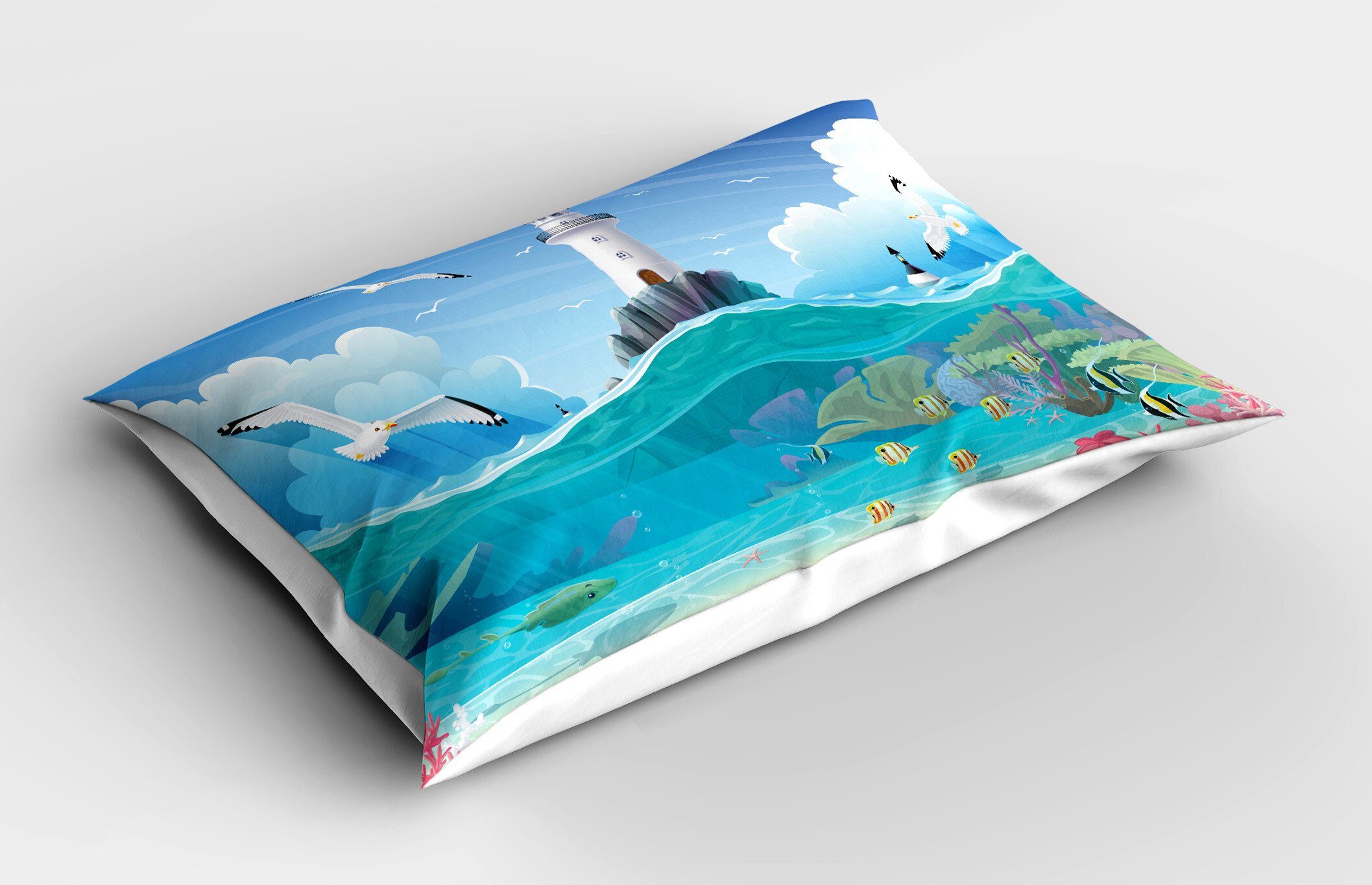 Kissenbezüge Dekorativer Stück), Gedruckter Standard Abakuhaus (1 Kopfkissenbezug, blau Wachturm Size Wasser Seagulls