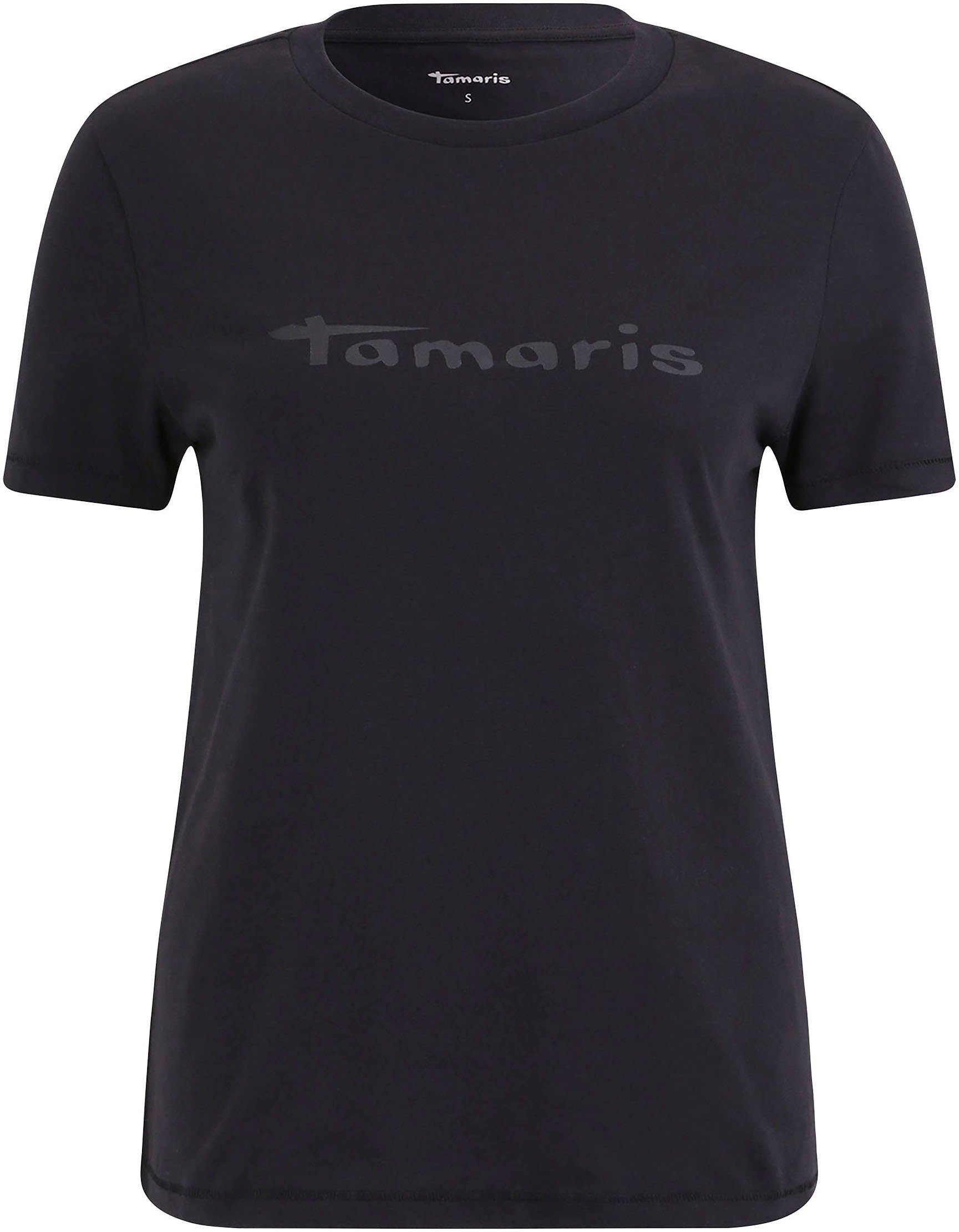 - mit Rundhalsausschnitt NEUE T-Shirt KOLLEKTION Tamaris beauty black