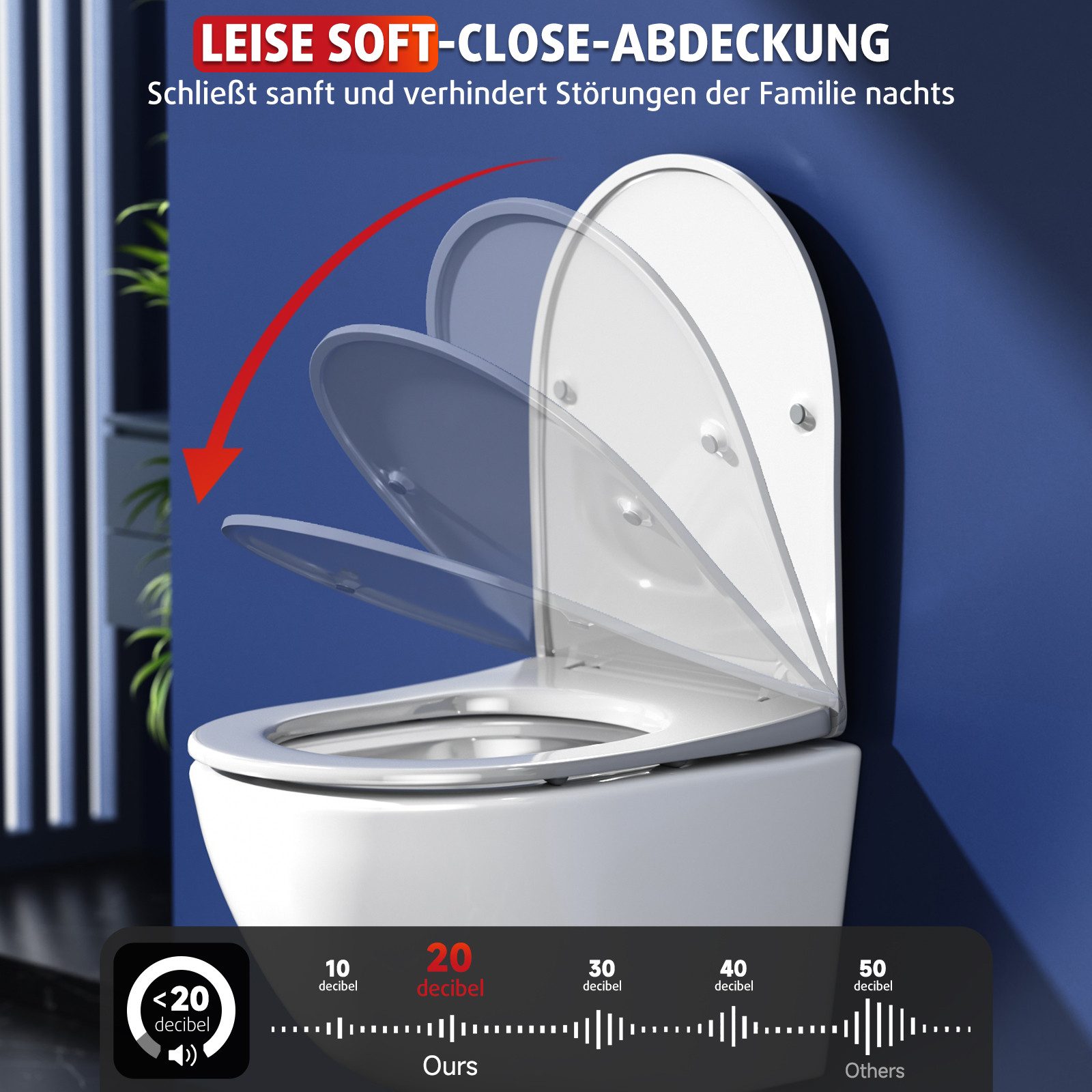 Rainsworth Tiefspül-WC spülrandlos 49 cm, wandhängend, 360° Einloch Spülung Wand WC mit Soft-Close, Weiß – Bild 5 von 5