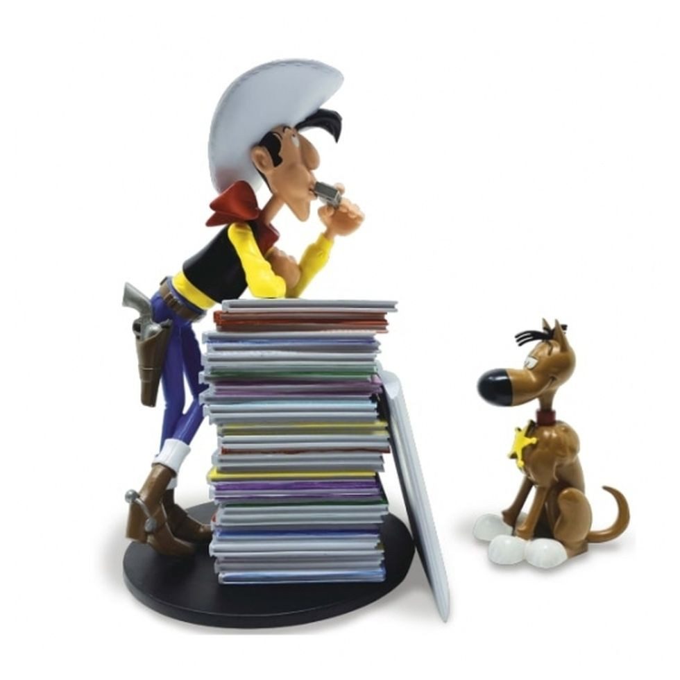 Plastoy Spiel, Lucky Luke und Rantanplan Bücherstapel - Figur