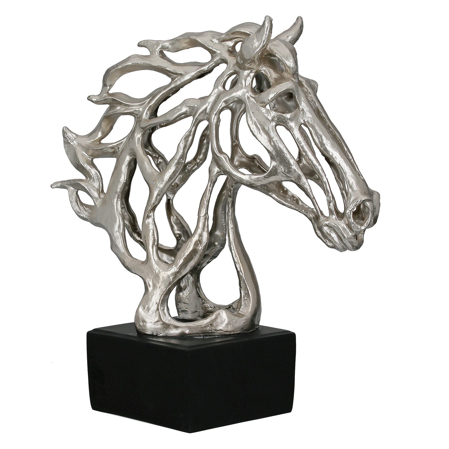 GILDE Skulptur CHEVAL Skulptur - silber - Kunstharz - Höhe 39,5cm x Breite 31cm (1x Skulptur, Figur - Wohnaccessoires), moderne Skulptur - Deko - Schlafzimmer - Wohnzimmer