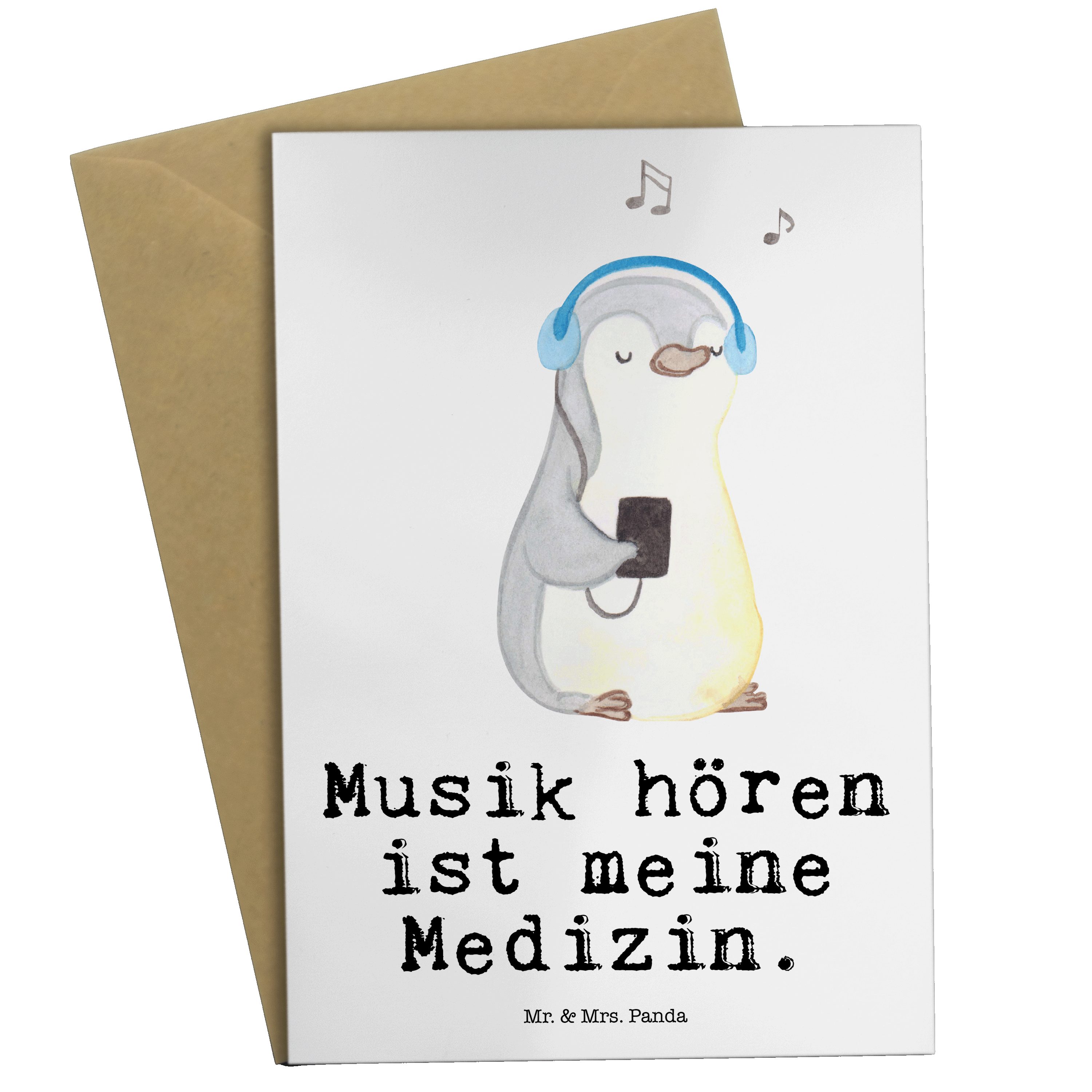 Mr. & Mrs. Panda Grußkarte Pinguin Musik hören Medizin - Weiß - Geschenk, Karte, Sportart, Liebl