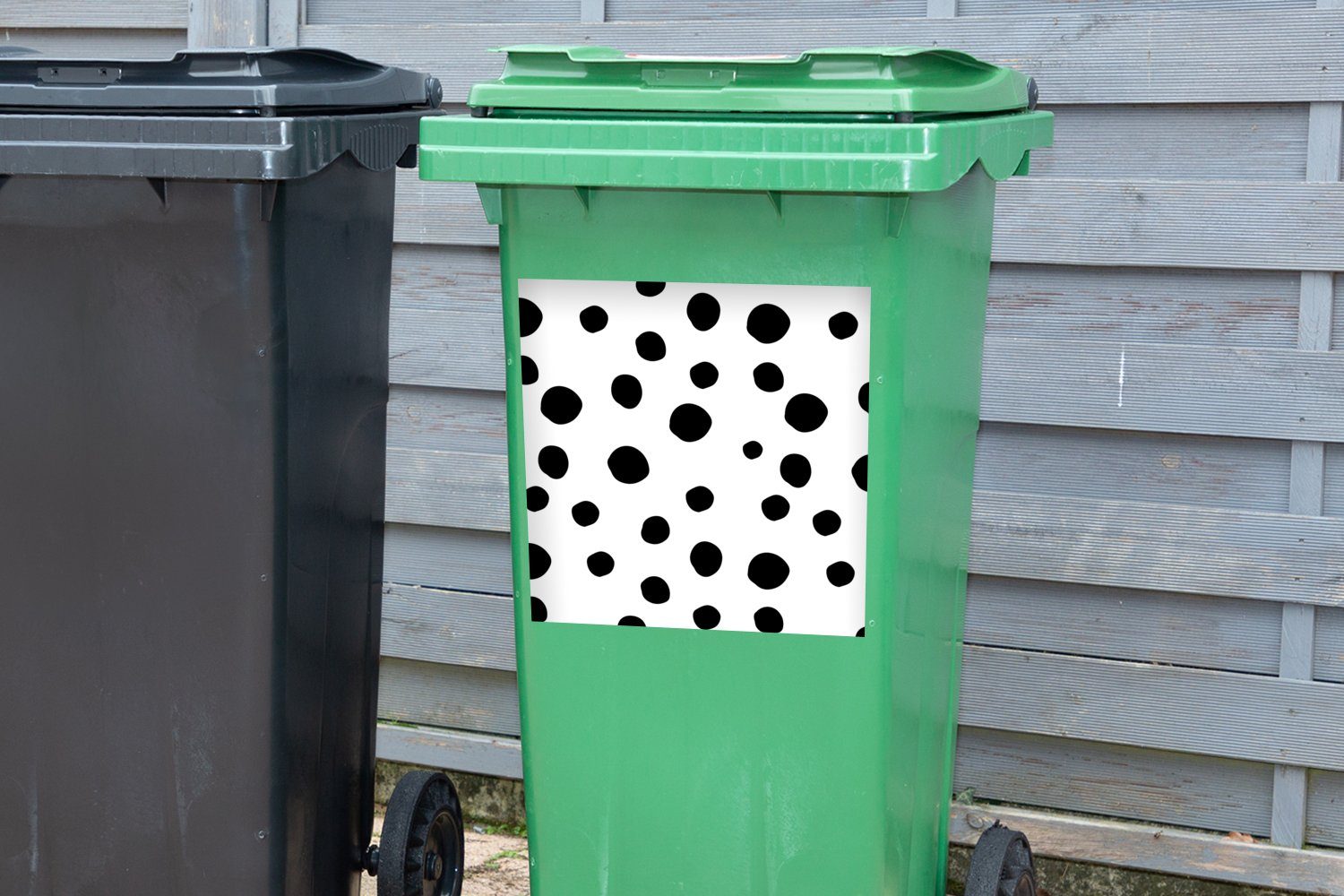 Muster - St), MuchoWow (1 Sticker, Abfalbehälter Wandsticker Mülleimer-aufkleber, - - - Weiß Punkte Schwarz Design Container, Mülltonne,