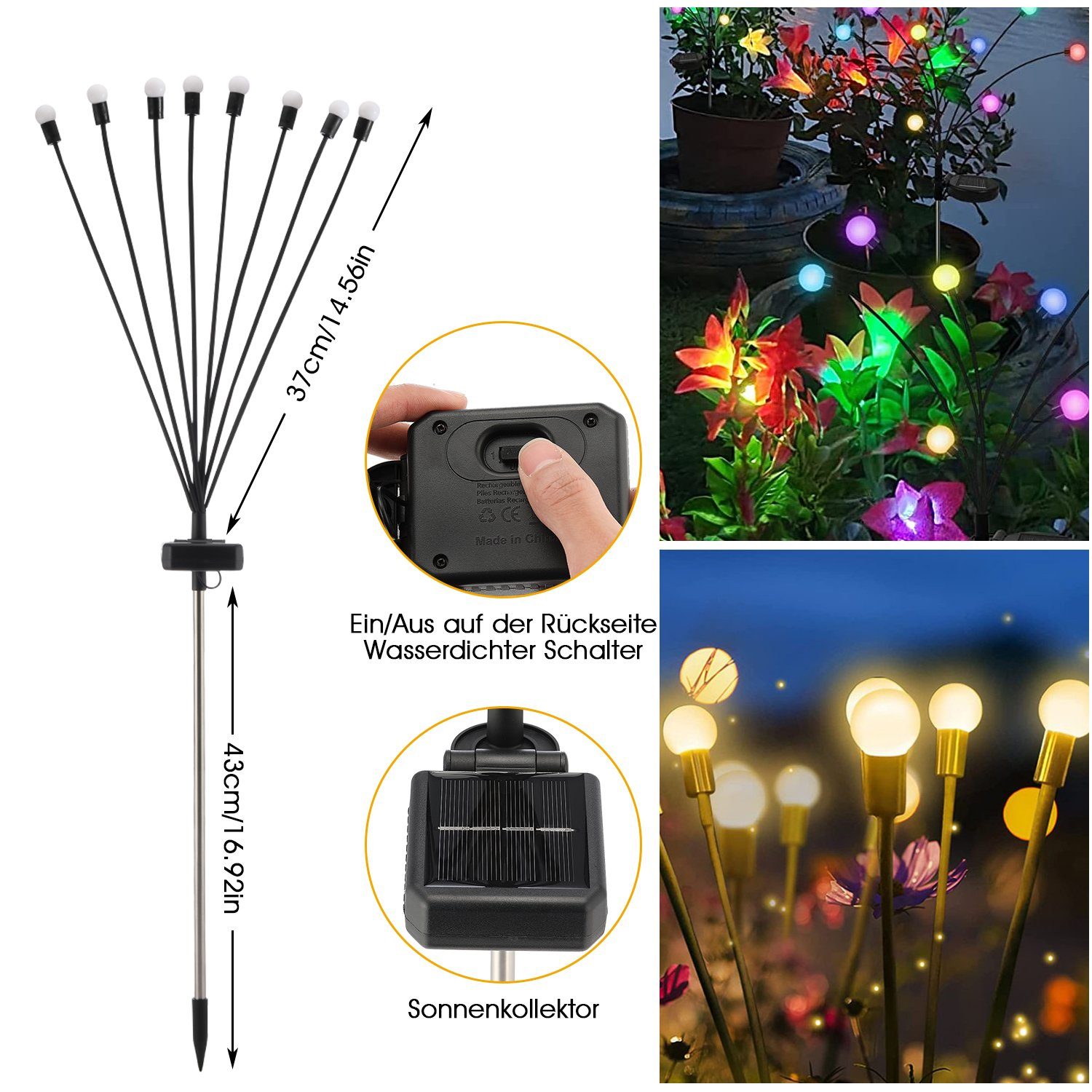 Swinging iscooter Solarleuchten integriert, LED LED, 8 Lichter Garten Außen für fest 2 LED Außen Stück Warmweiß, Garten, Wasserdicht, Glühwürmchen Solar-gartenlichter Solarleuchte Solarlampen