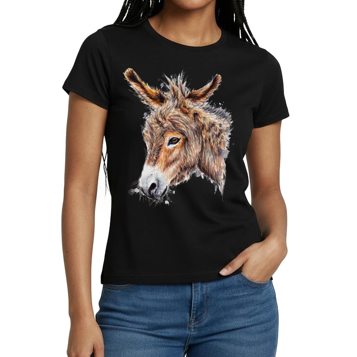 Spreadshirt T-Shirt Esel Profil Kopf Aquarell Frauen T-Shirt (1-tlg) günstig online kaufen