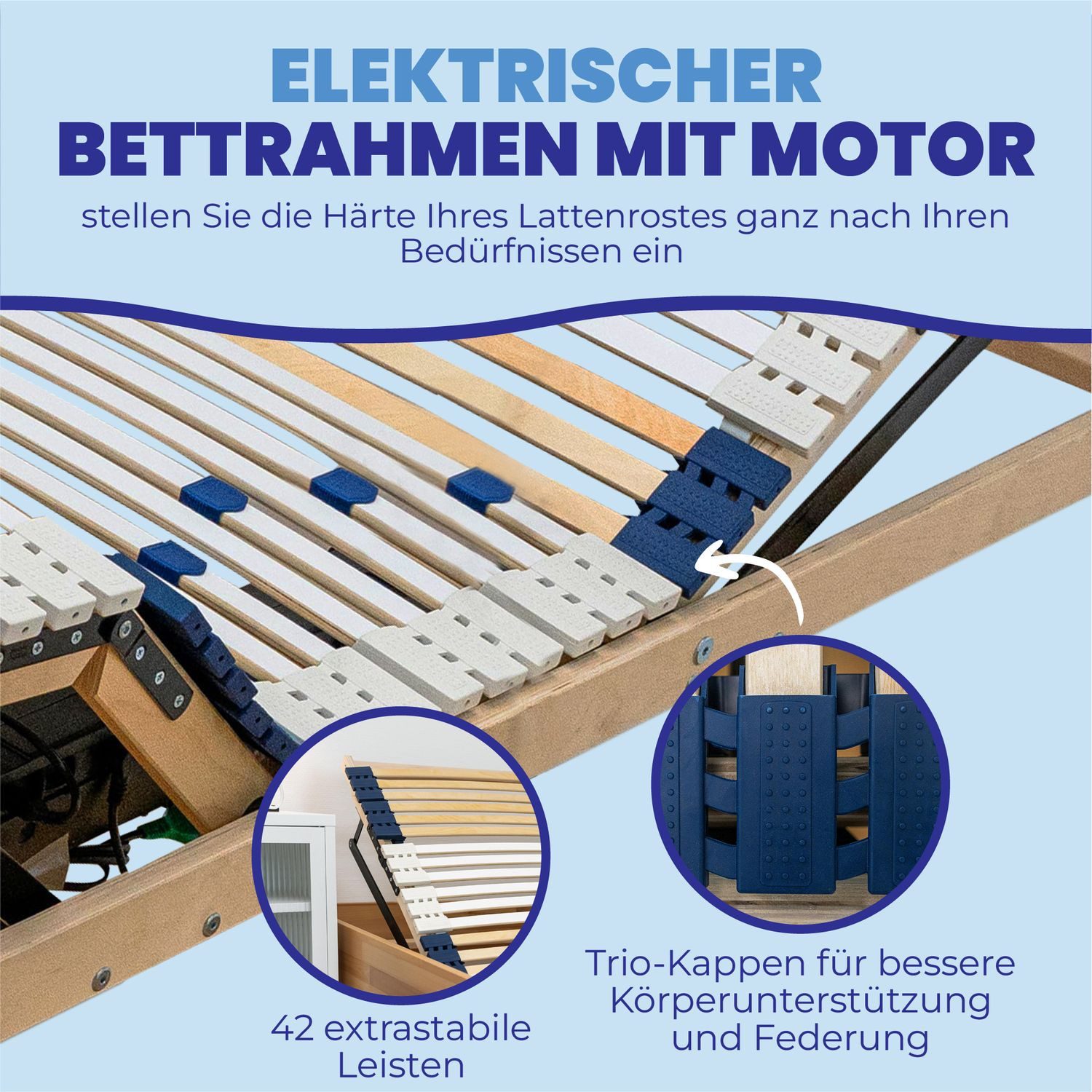 Lattenrost e-Rost mit Motor, Coemo, Kopfteil motorisch verstellbar, Fußteil motorisch verstellbar, elektr. Lattenrost 120x200 stufenlos verstellbar, Not-Aus, MONTIERT
