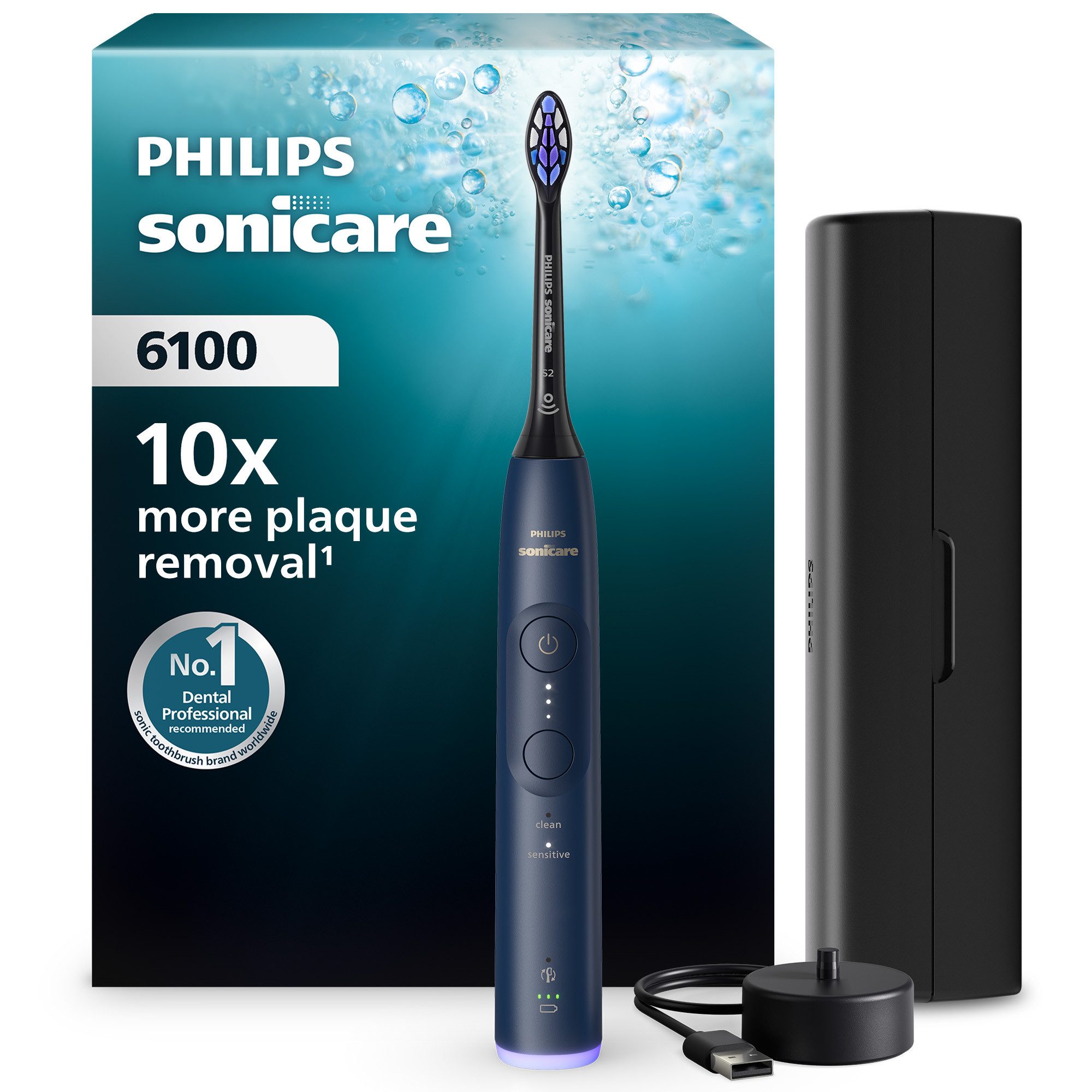 Philips Sonicare Elektrische Zahnbürste Series 6100 HX7403/08, mit visueller Andruckkontrolle, 2 Putzprogrammen, inkl. Reiseetui