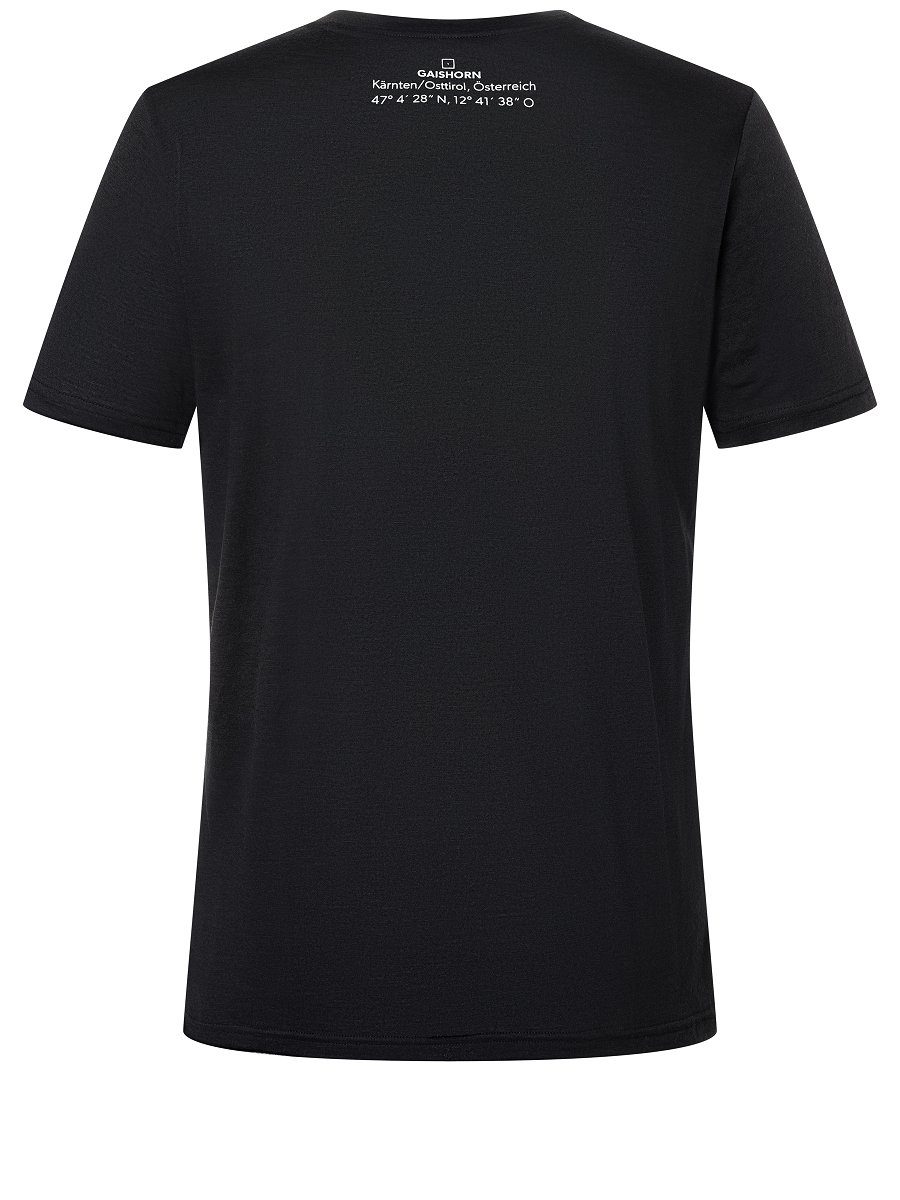 feinster Merino Print-Shirt Merino-Materialmix Jet M T-Shirt TEE Black/Fresh SUPER.NATURAL ZUGSPITZ White