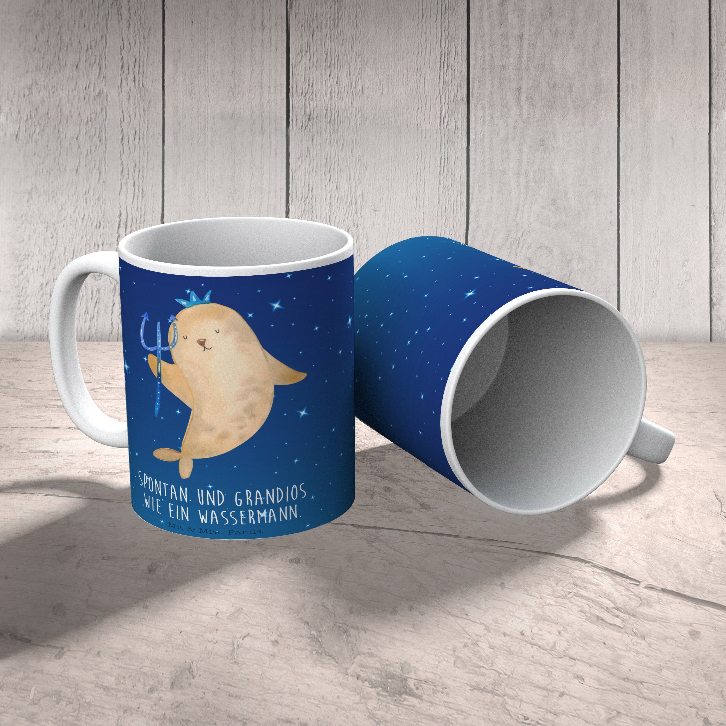 As, Tasse Wassermann Sternzeichen Panda Keramik Blau Sternenhimmel Geschenk, Mr. & Mrs. - - Teetasse,