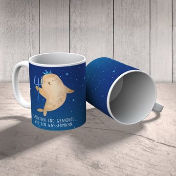 Mr. & Mrs. Panda Tasse Sternzeichen Wassermann - Sternenhimmel Blau - Geschenk, Teetasse, As, Keramik, Einzigartiges Botschaft