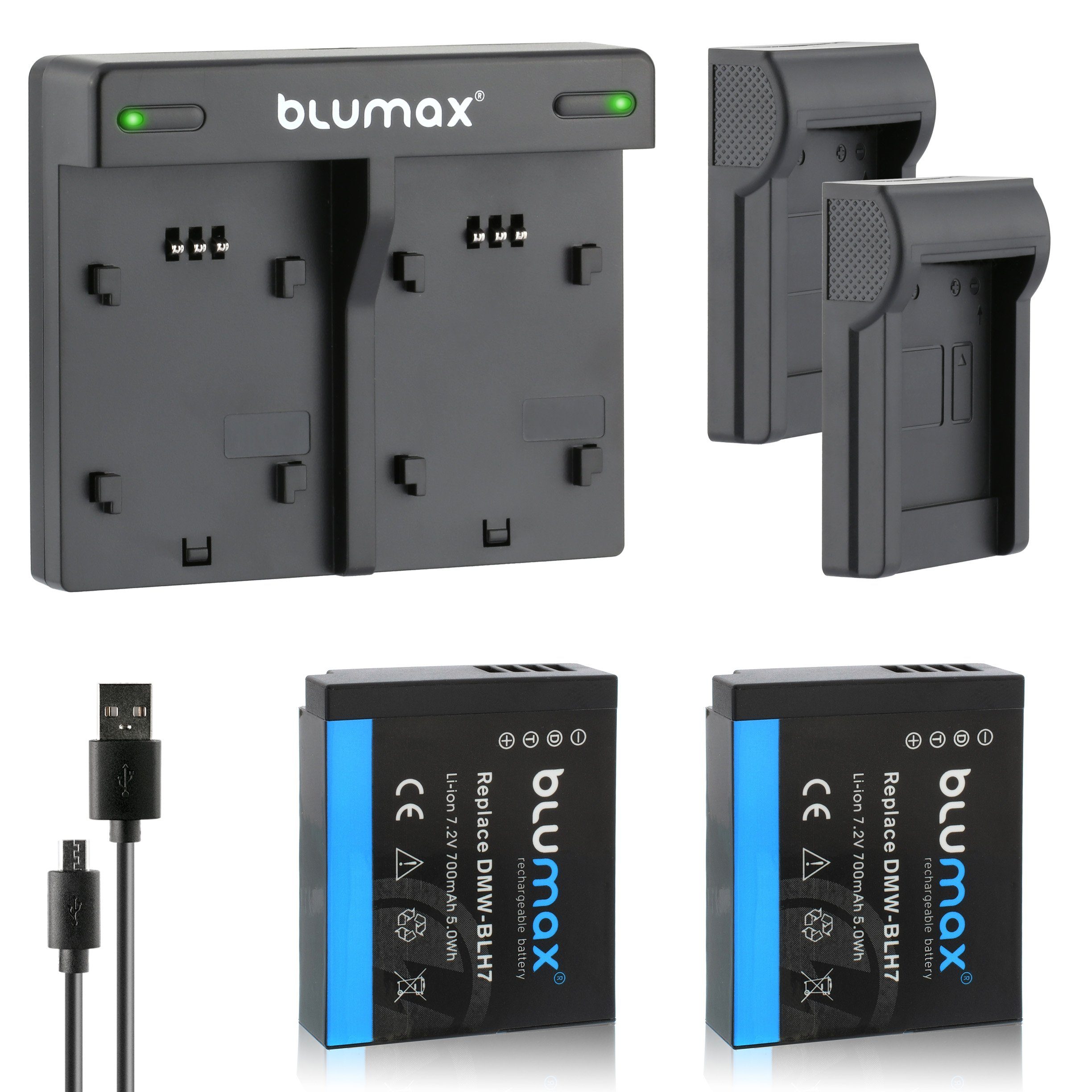 Blumax Set mit 700mAh Panasonic für Lader GX850 DMW-BLH7 Kamera-Akku