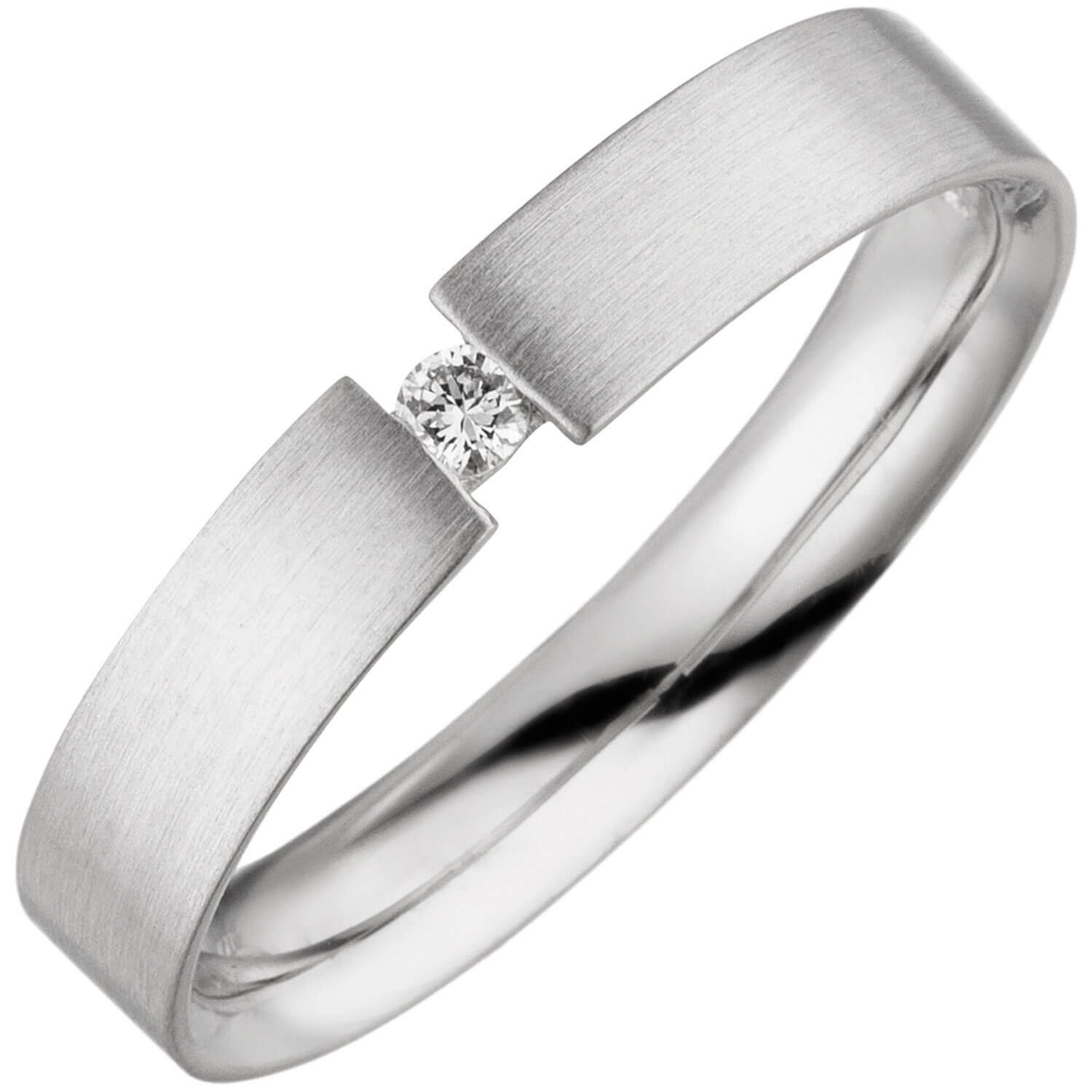 Schmuck Krone Silberring Solitär Ring aus 925 Silber mit Brillant, mattiert, Silber 925