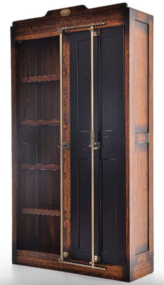 Barschrank Casa Padrino Luxus Vintage Stil Barschrank Braun / Schwarz 106,5 x 34 x H. 191 cm - Massivholz Weinschrank - Vintage Stil Bar Möbel - Luxus Bar Möbel - Massivholz Bar Möbel