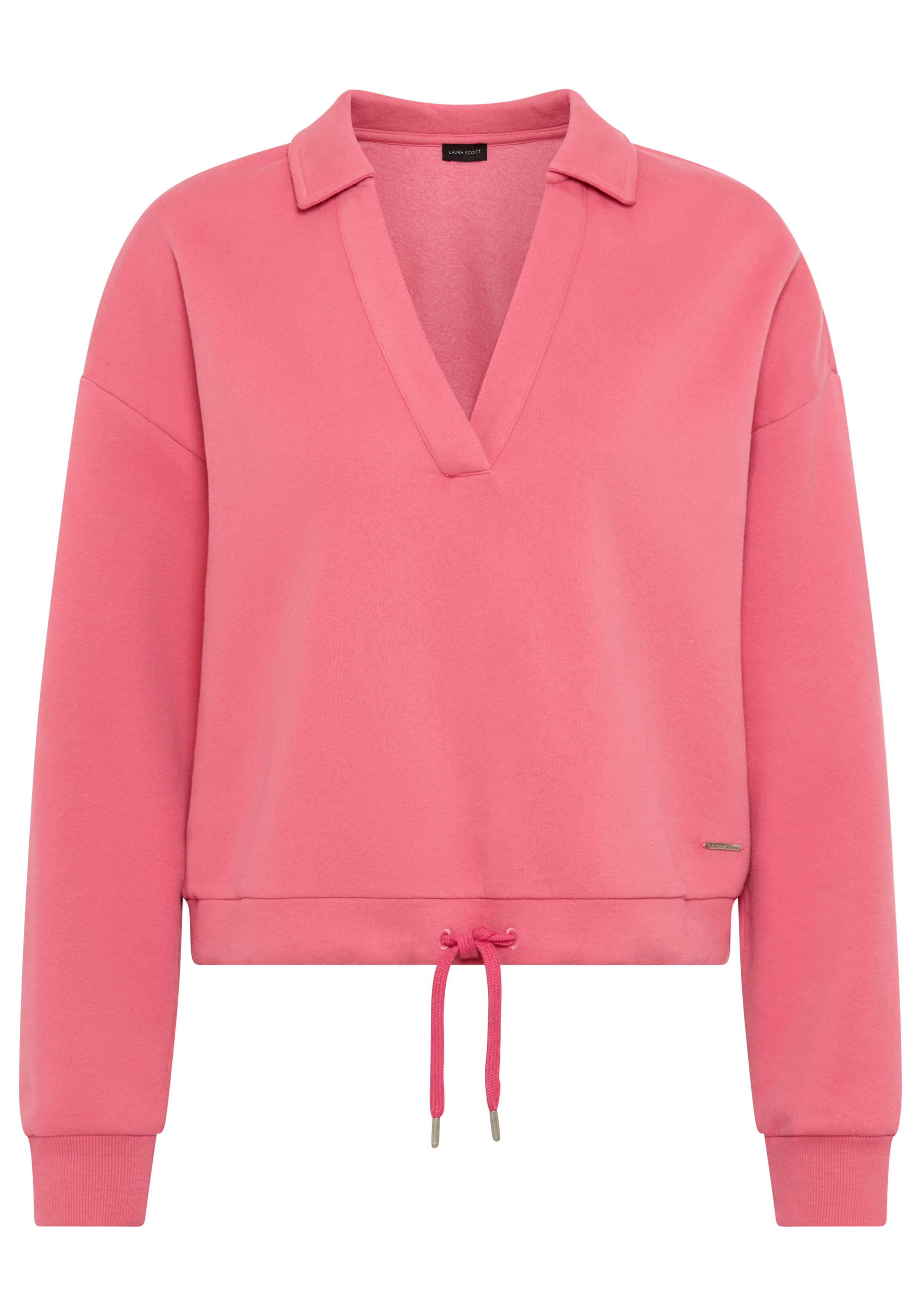 Laura Scott Sweatshirt Weiche Baumwollmischung mit V-Ausschnitt und Kordel am Saum