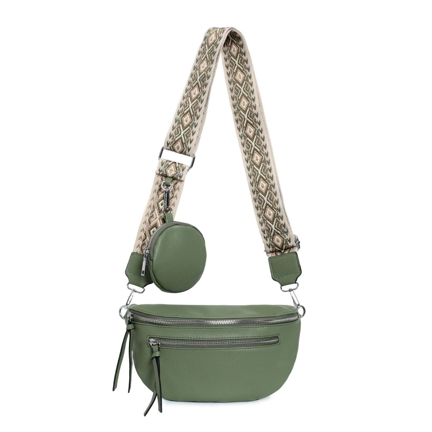 ITALYSHOP24 Bauchtasche Damen breitem Mint Muster leicht Hüfttasche, Handytasche, einem CrossBody Schultertasche, Brusttasche Geldtasche (Spar-Set einer Stoffgurt/Umhängeband), Umhängetasche Crossover aus Bag Gewicht Tasche mit Bodybag