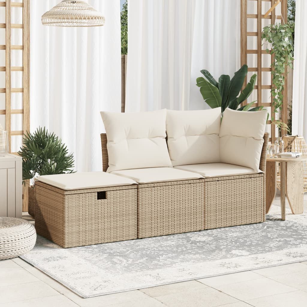 vidaXL Hocker Gartenhocker mit Kissen Beige 55x55x37 cm Poly Rattan (1 St)