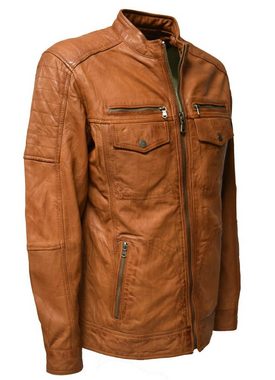 Zimmert Leather Lederjacke Ray washed Lammnappa Leder, Umschlagkragen, viele Taschen, Cognac Braun