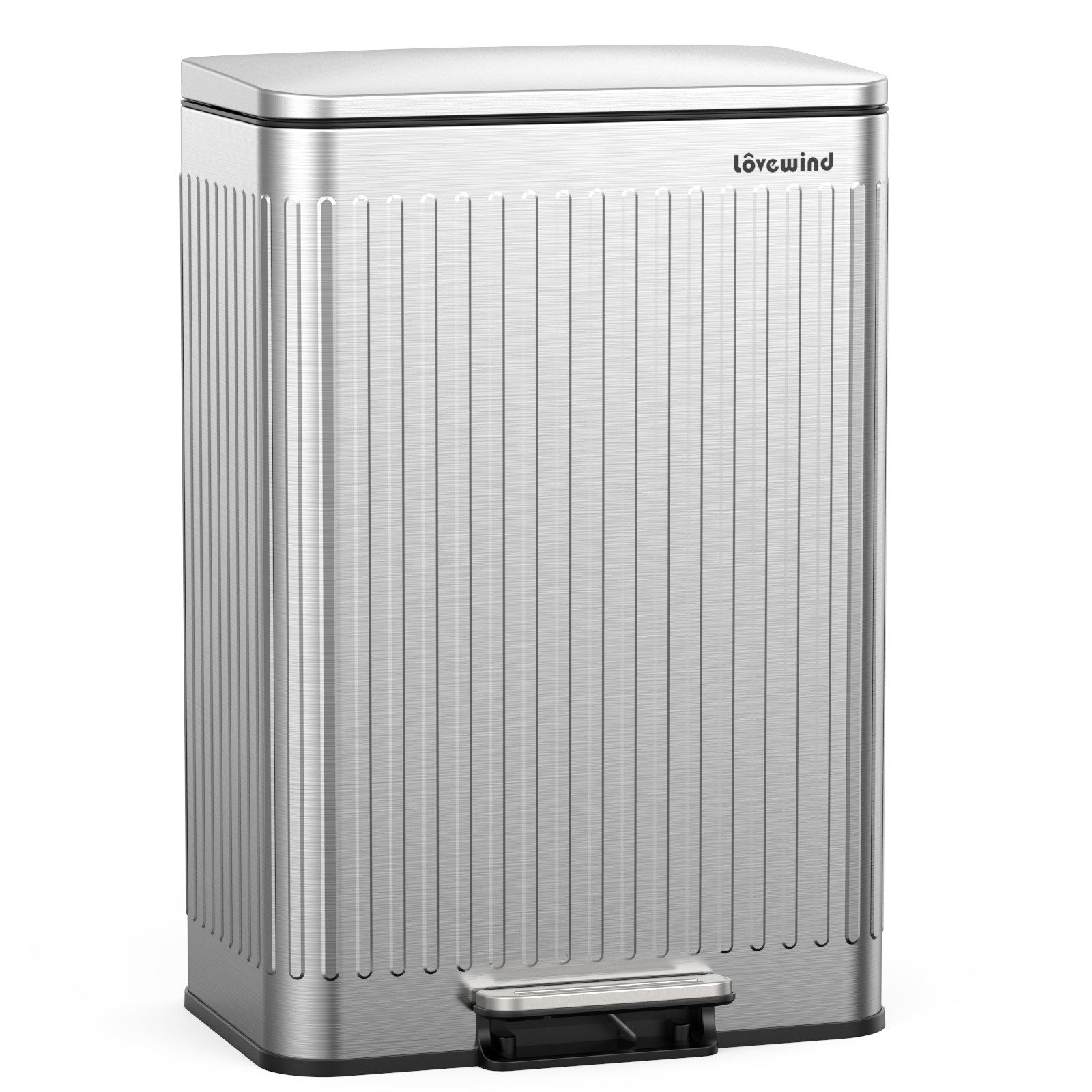 Lovewind Mülleimer Mülltrennsystem 2 Fächer 60 L Küche 2 × 30 L Treteimer Edelstahl, Großraum-Mülleimer mit Metallpedal Leise schließender Deckel Silber