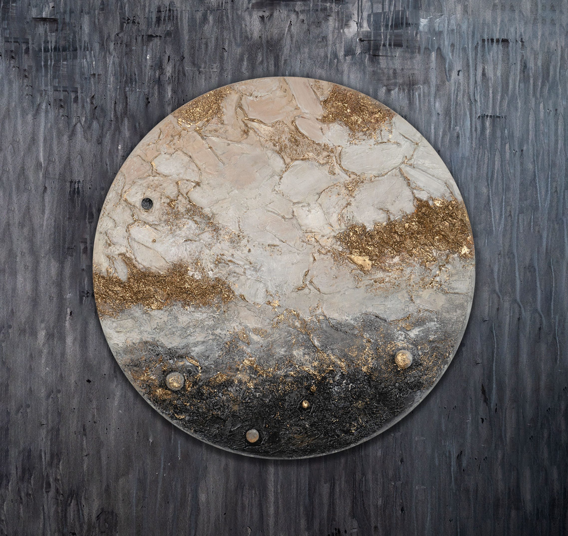 YS-Art Gemälde nachtleuchtendes rundes Leinwandbild eines Planeten, Fluoreszierenden Farbe, die das Wandbild zum leuchten bringen