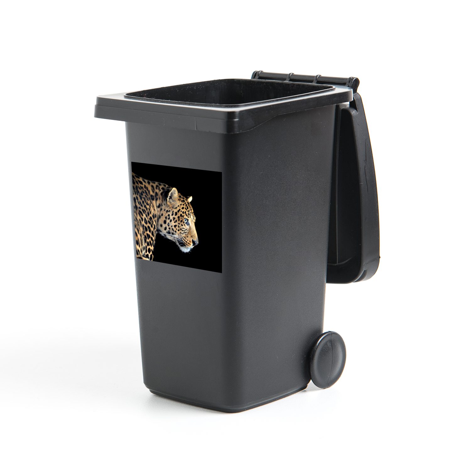 MuchoWow Wandsticker Leopard - Tiere - Schwarz (1 St), Mülleimer-aufkleber, Mülltonne, Sticker, Container, Abfalbehälter