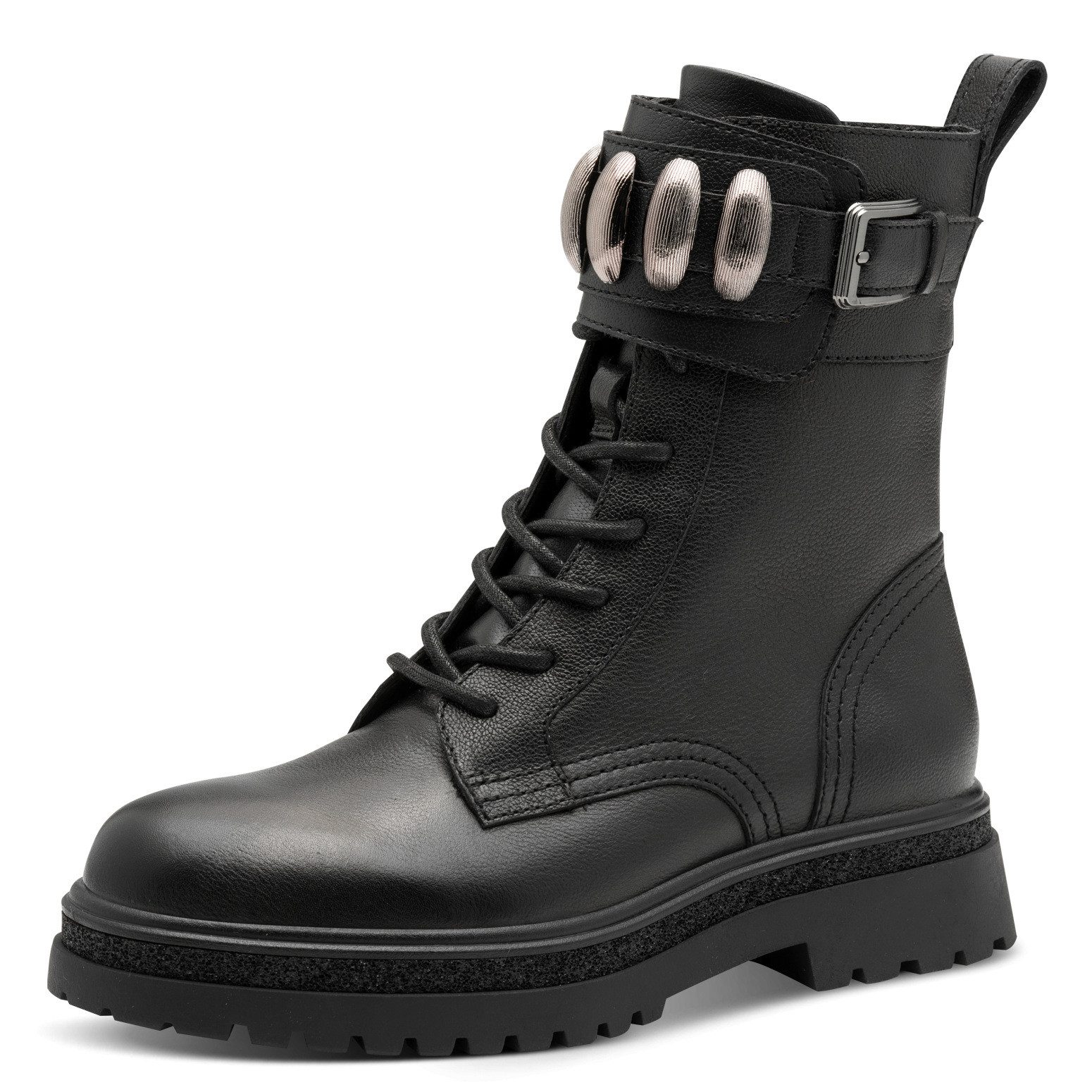 Tamaris Schnürstiefelette, Blockabsatz, Schnürboots mit Schmuckelementen in Metallicoptik