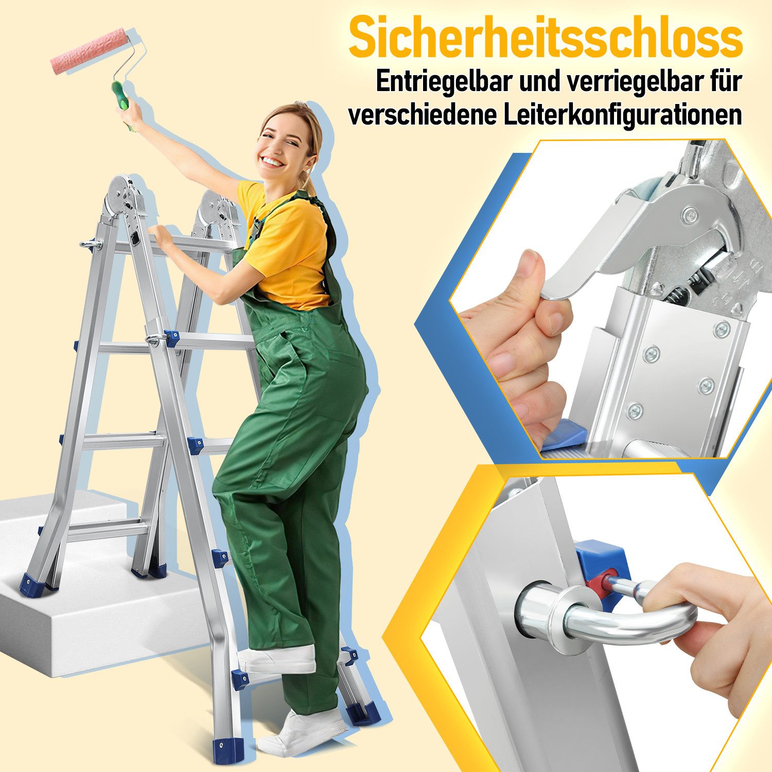 Clanmacy Vielzweckleiter Mehrzweckleiter Multifunktionsleiter 4x4 Alu Teleskopleiter 402cm – Bild 4 von 5