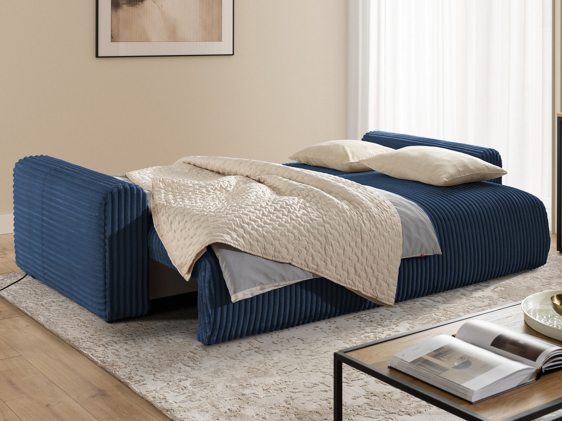 S-Style Möbel Schlafsofa Calma mit Bettkasten im Bumpy-Design, aus Plüschcord mit Wellenfederung und hohem Sitzkomfort