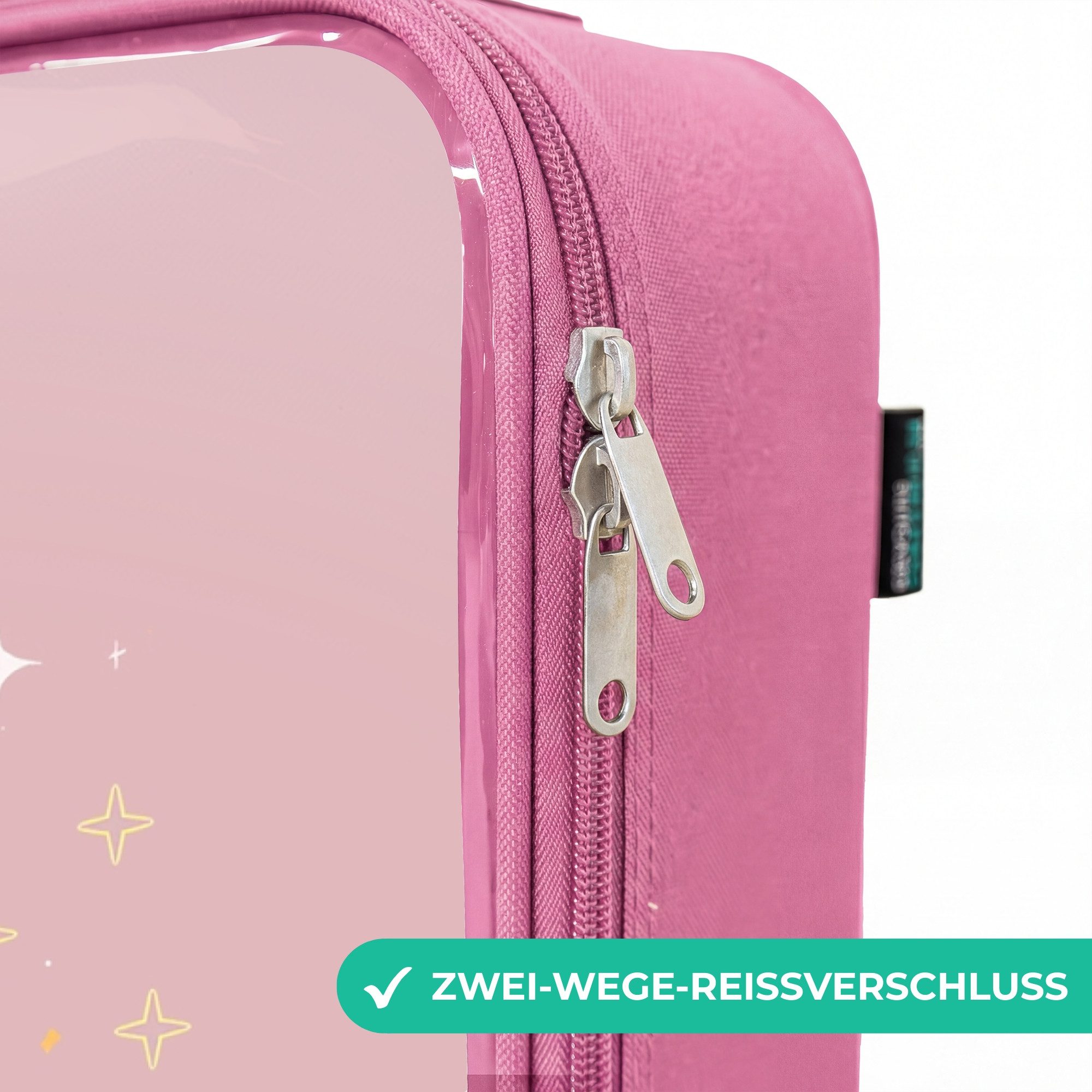NoBoringSuitcases.com© Kinderkoffer Rosa - mit leuchtende Räder - Einhorn - Rosa - Blumen, 2 Rollen, Handgepäck-Koffer, Kinderkoffer, Reisekoffer Mädchen – Bild 4 von 5
