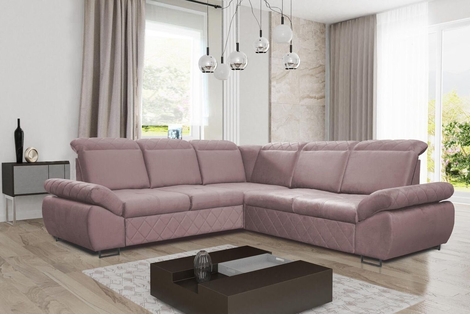 JVmoebel Ecksofa Moderne Design Sofas Couchs Möbel Textil LForm Neu Wohnzimmer Ecksofa, Mit Bettfunktion Rosa