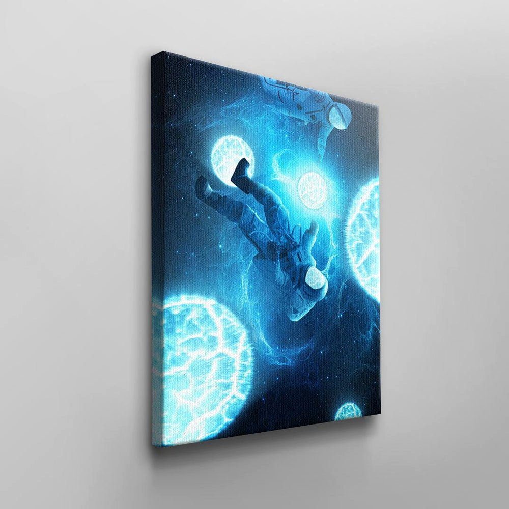 Wandbild Astrona Astronauten-Raumanzug Blue schwarz Himmel weiß Rahmen blau DOTCOMCANVAS® Leinwandbild, schwarzer