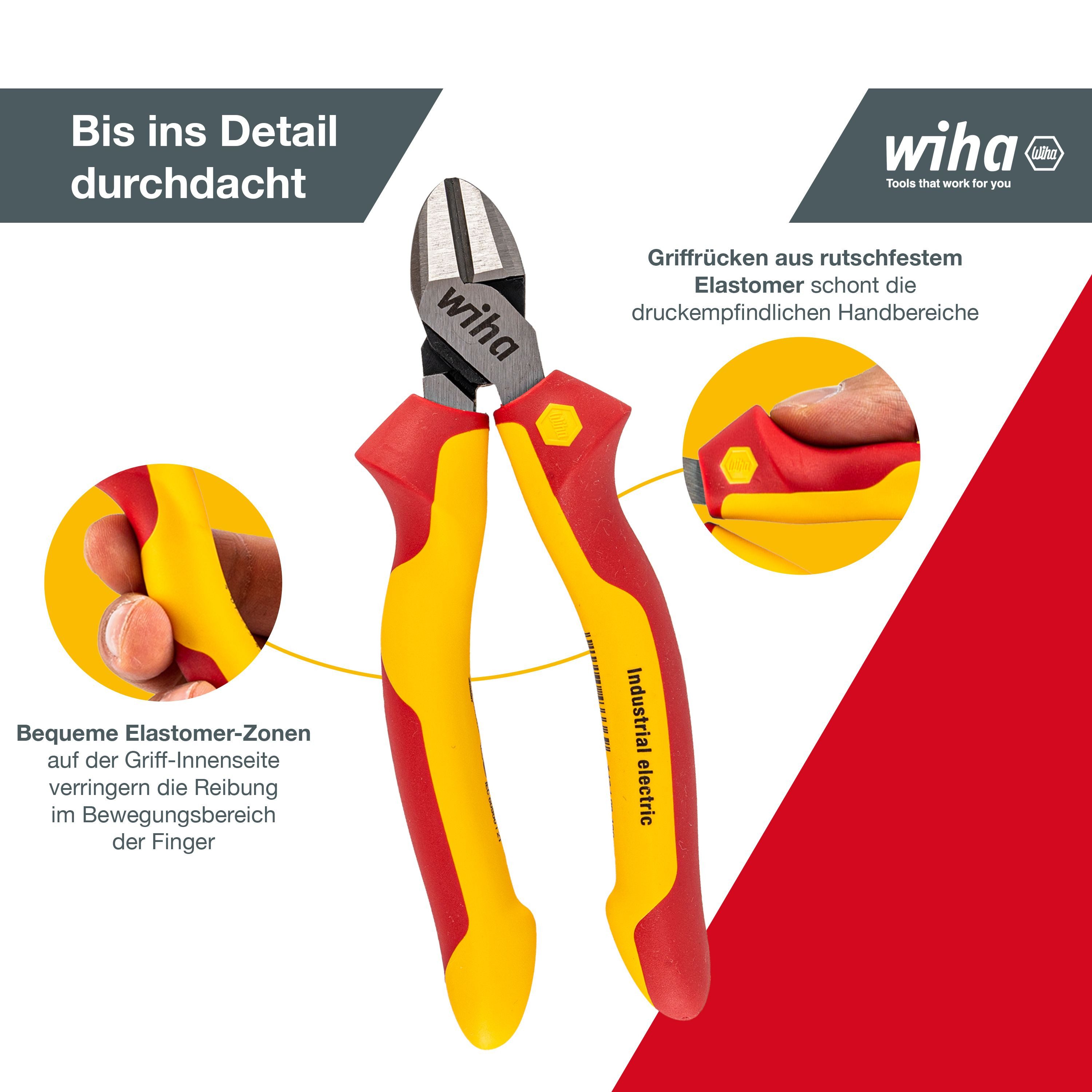 Wiha Zangenset Elektriker (38637) - 3 tlg., Kombizange 180 mm, Flachrundzange 200 mm, Seitenschneider 160 mm, VDE – Bild 4 von 5