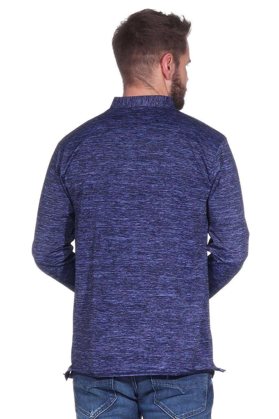 Langarm Basic Herren Stehkragen; (1-tlg) EloModa Shirt Langarmshirt Blau