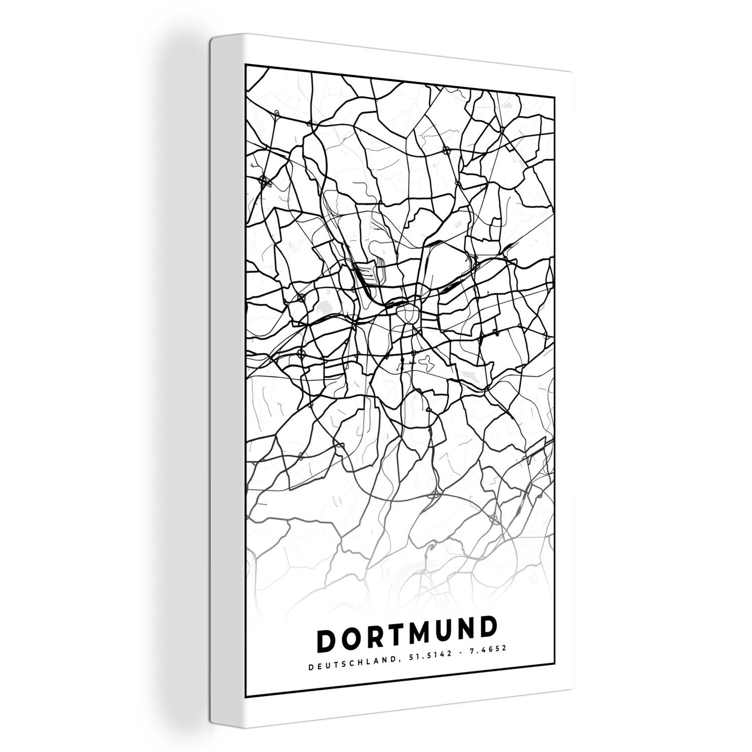 (1 Stadtplan, cm Karte inkl. St), Gemälde, Leinwandbild Dortmund 20x30 bespannt - fertig - OneMillionCanvasses® Leinwandbild Zackenaufhänger,