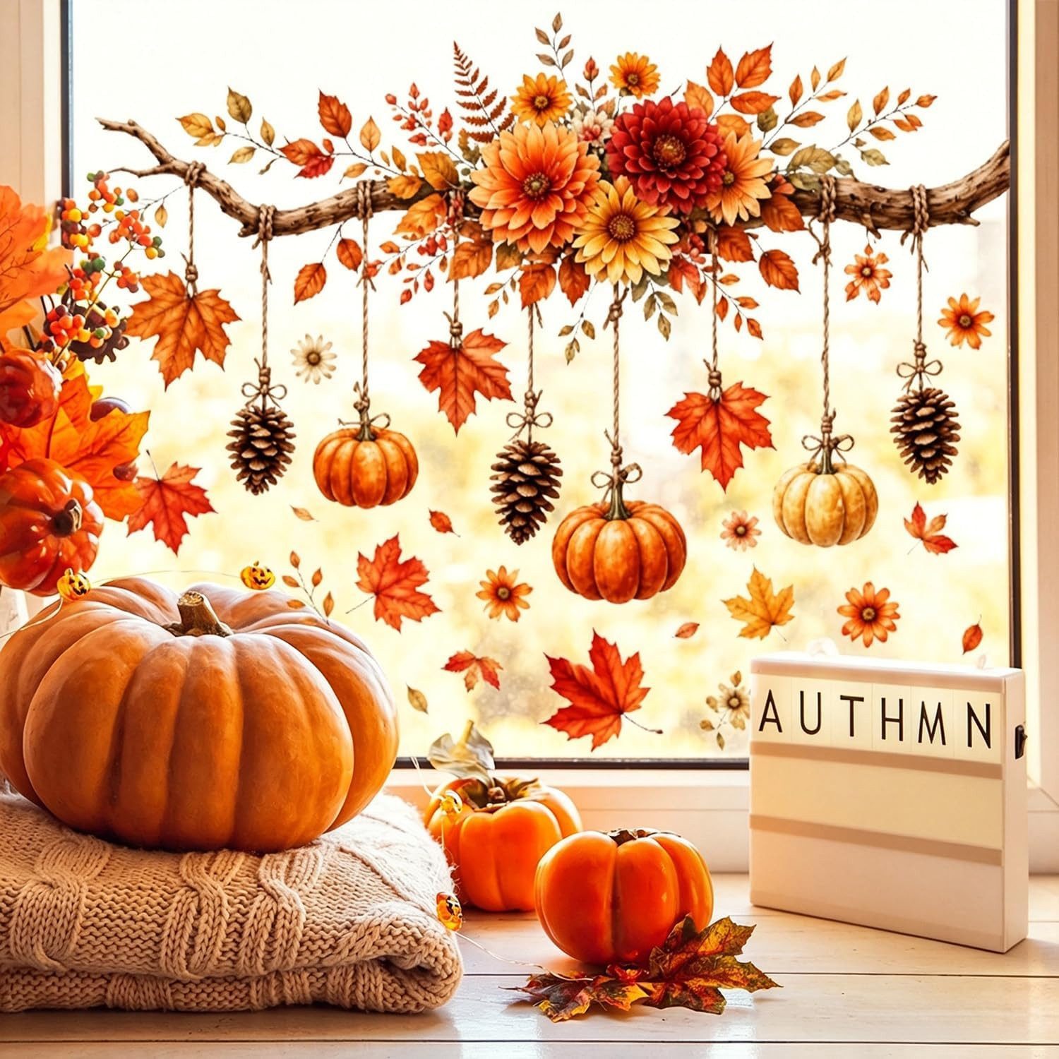 Sorvyzxn Fensterbild Fensterbild wiederverwendbare Fensterbilder Halloween Herbstlicher – Bild 2 von 5
