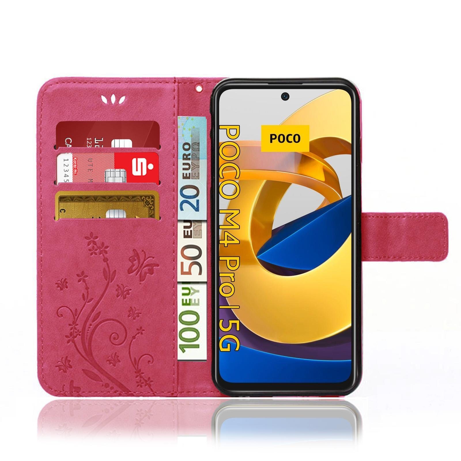 Numerva Handyhülle Bookstyle Flower Handytasche Schutzhülle für Xiaomi Poco M4 Pro 5G, Klapphülle Flip Cover mit Blumenmuster
