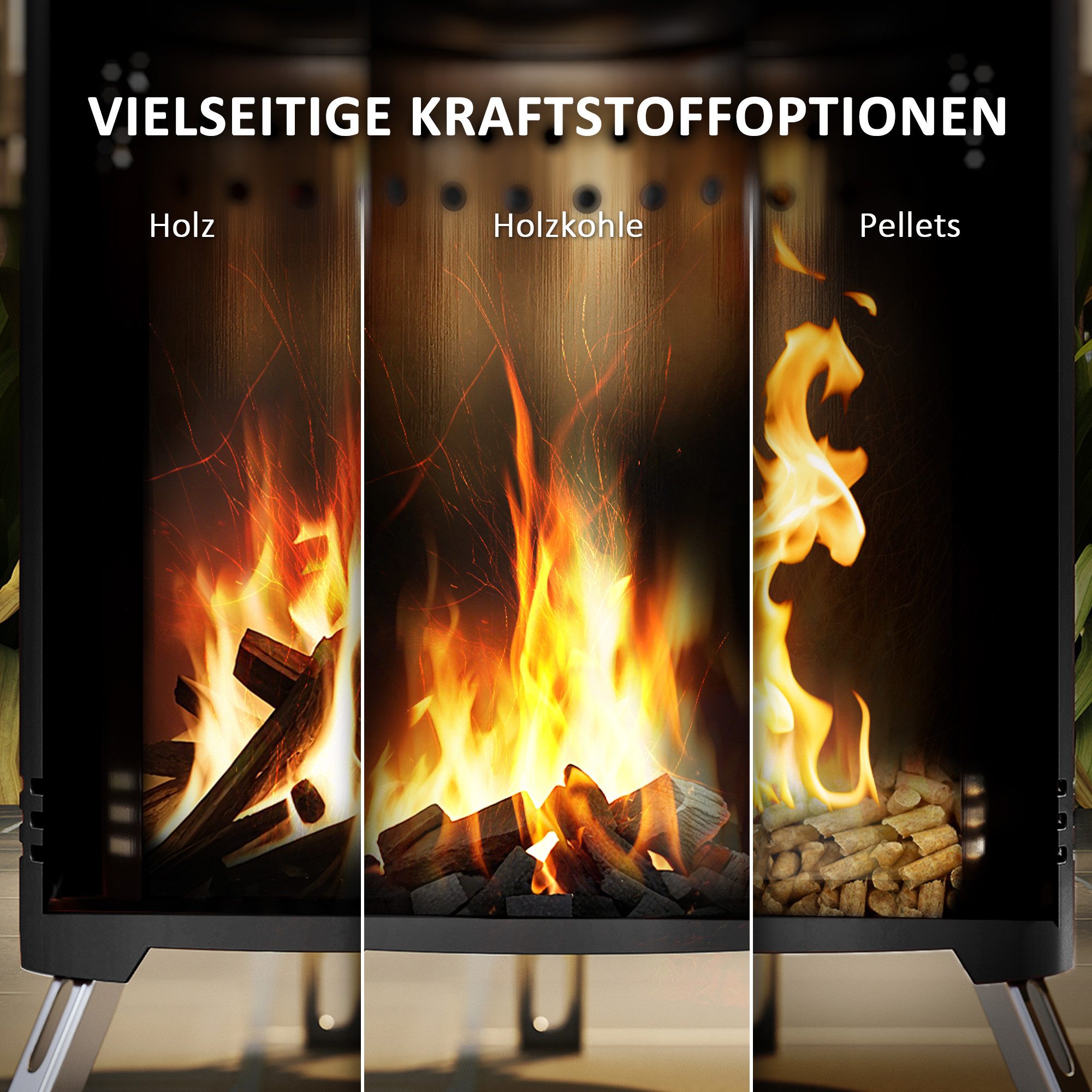 Outsunny Feuerschale Ø16 x 25cm, aus Edelstahl, mit Schürhaken, (Feuerstelle, 1-St., Rauchfreie Feuerkorb), für Garten, Balkon Terrasse, Outdoor BBQ Camping Schwarz